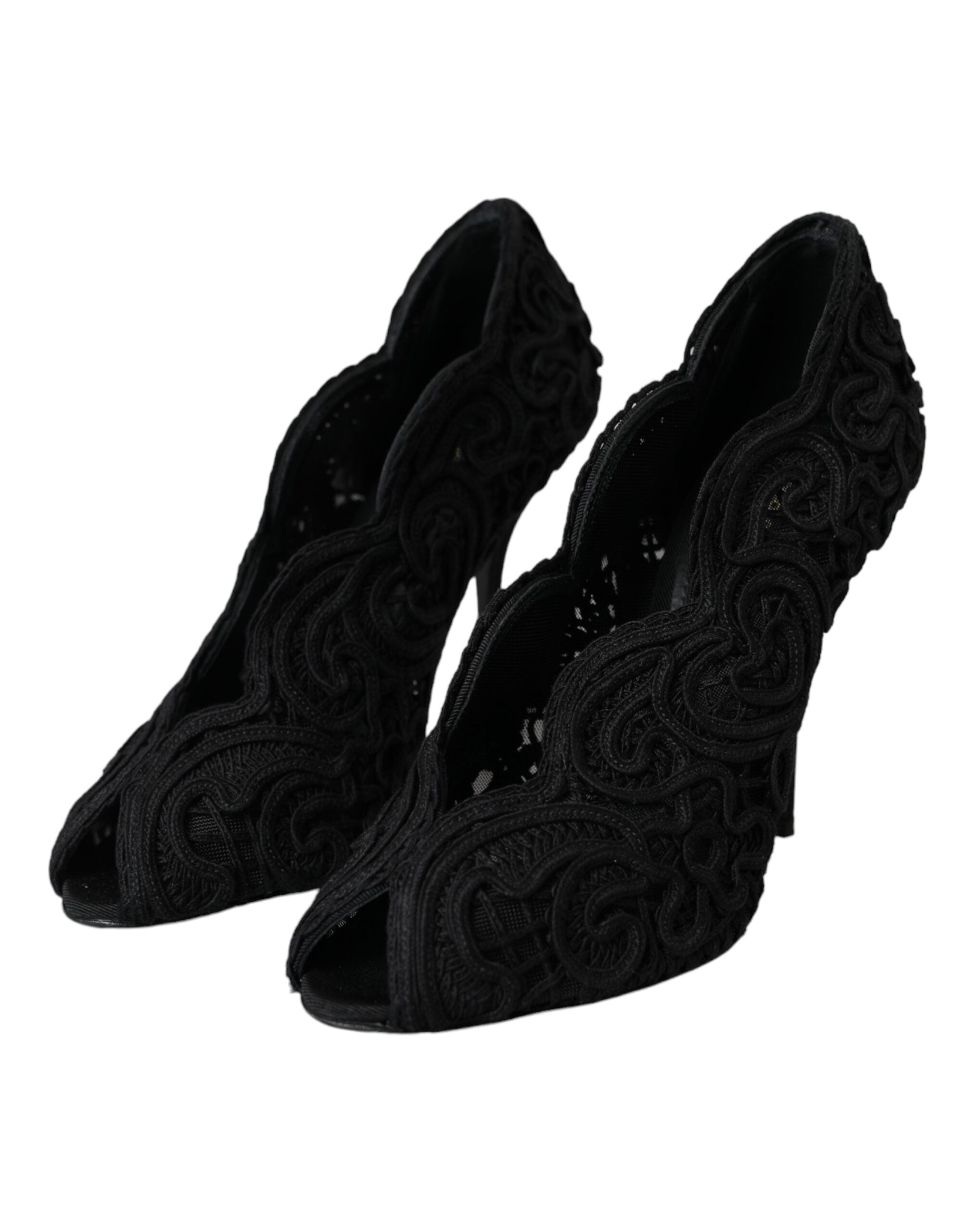 Παπούτσια Dolce & Gabbana Black Cordonetto Ricamo Pump Open Toe