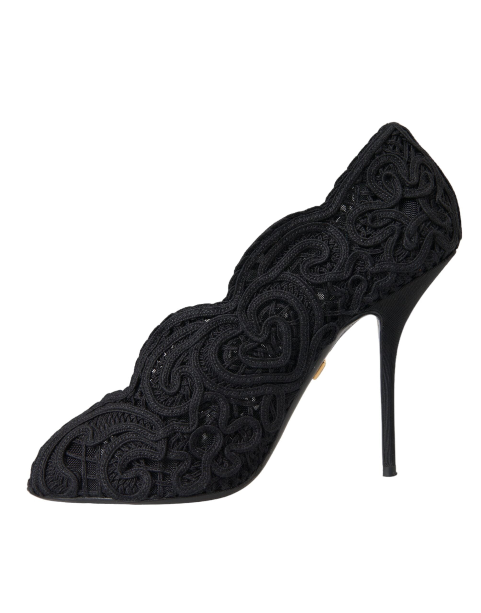 Παπούτσια Dolce & Gabbana Black Cordonetto Ricamo Pump Open Toe