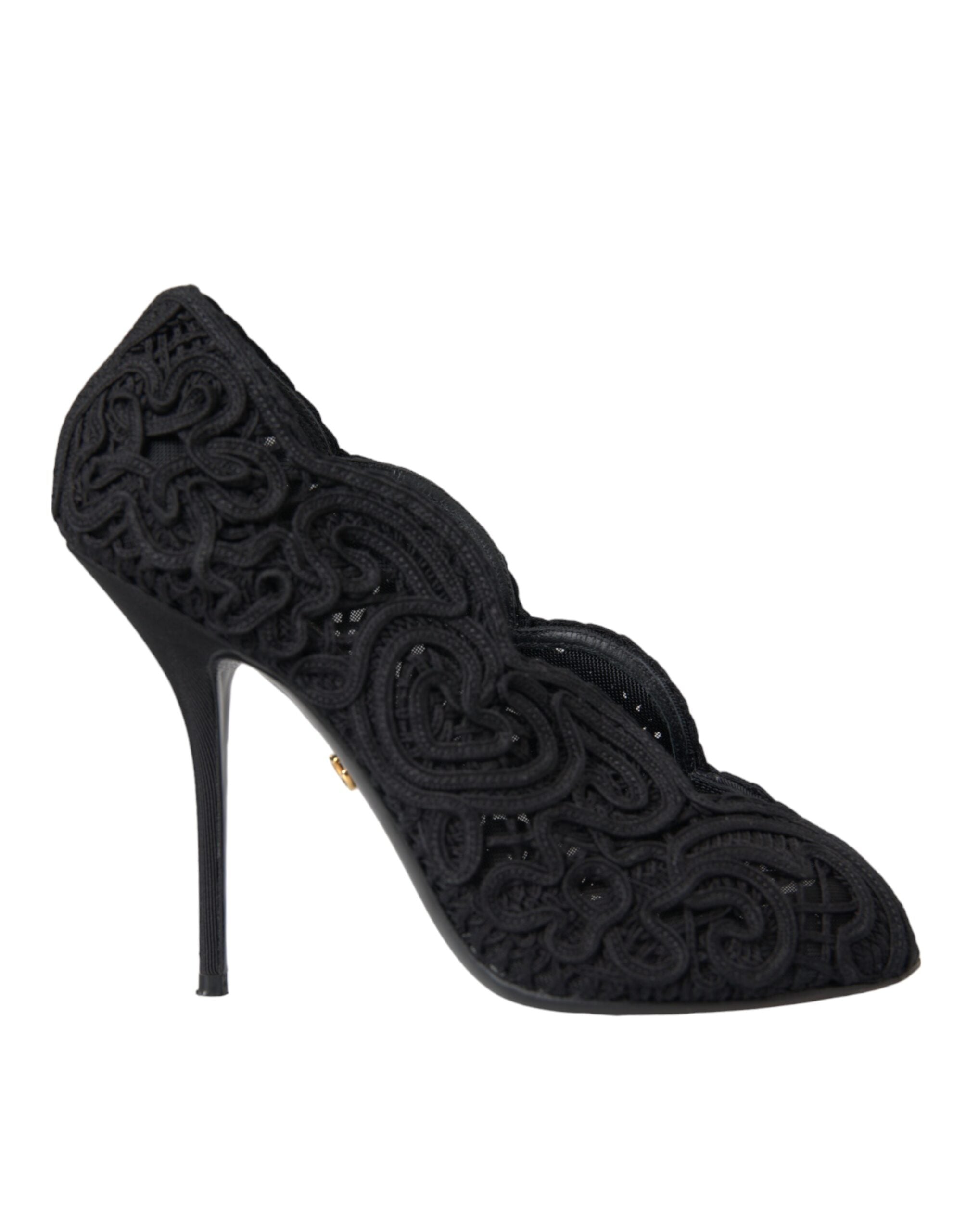 Παπούτσια Dolce & Gabbana Black Cordonetto Ricamo Pump Open Toe