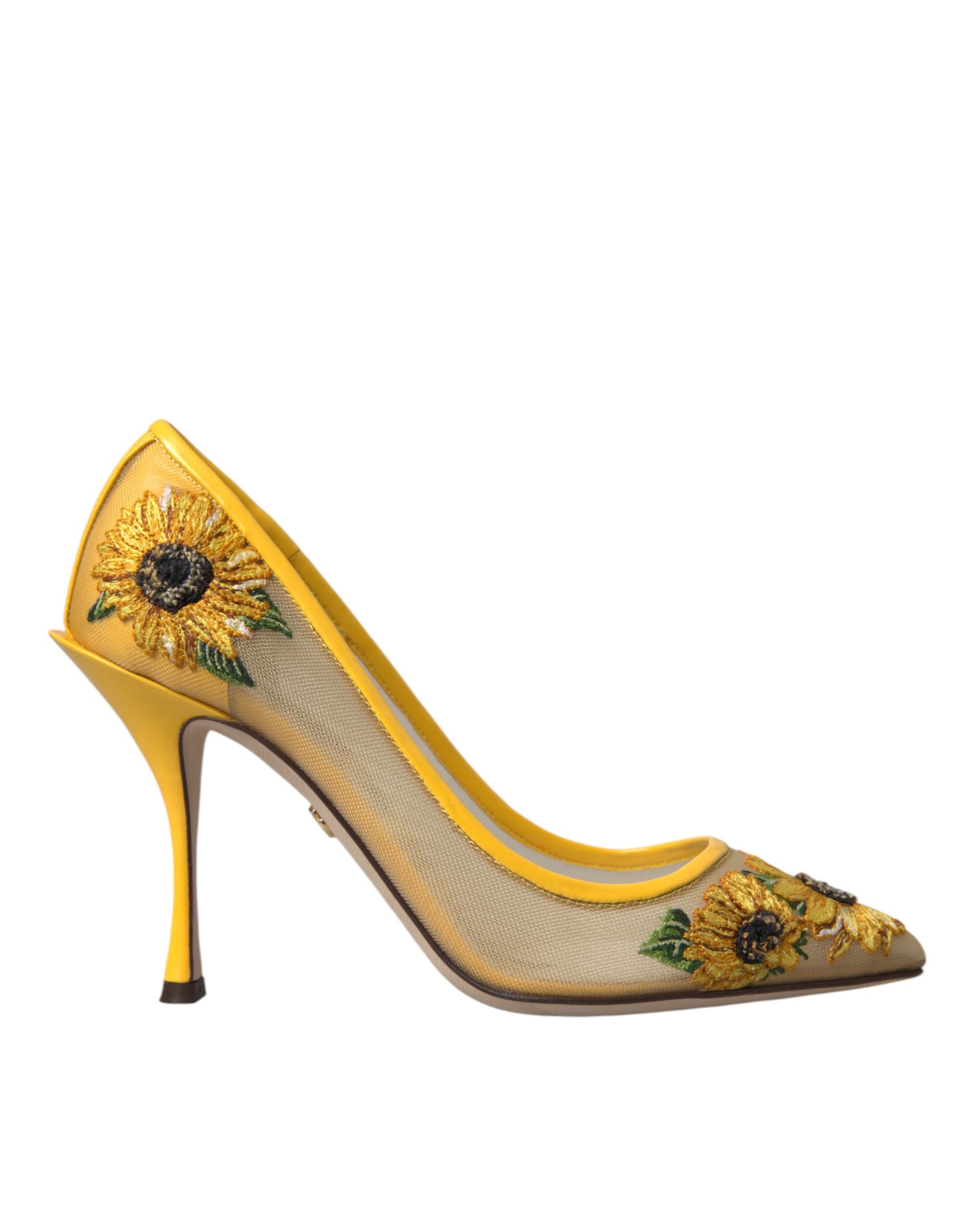 Παπούτσια Dolce & Gabbana Yellow Sunflower Mesh Heels Pumps