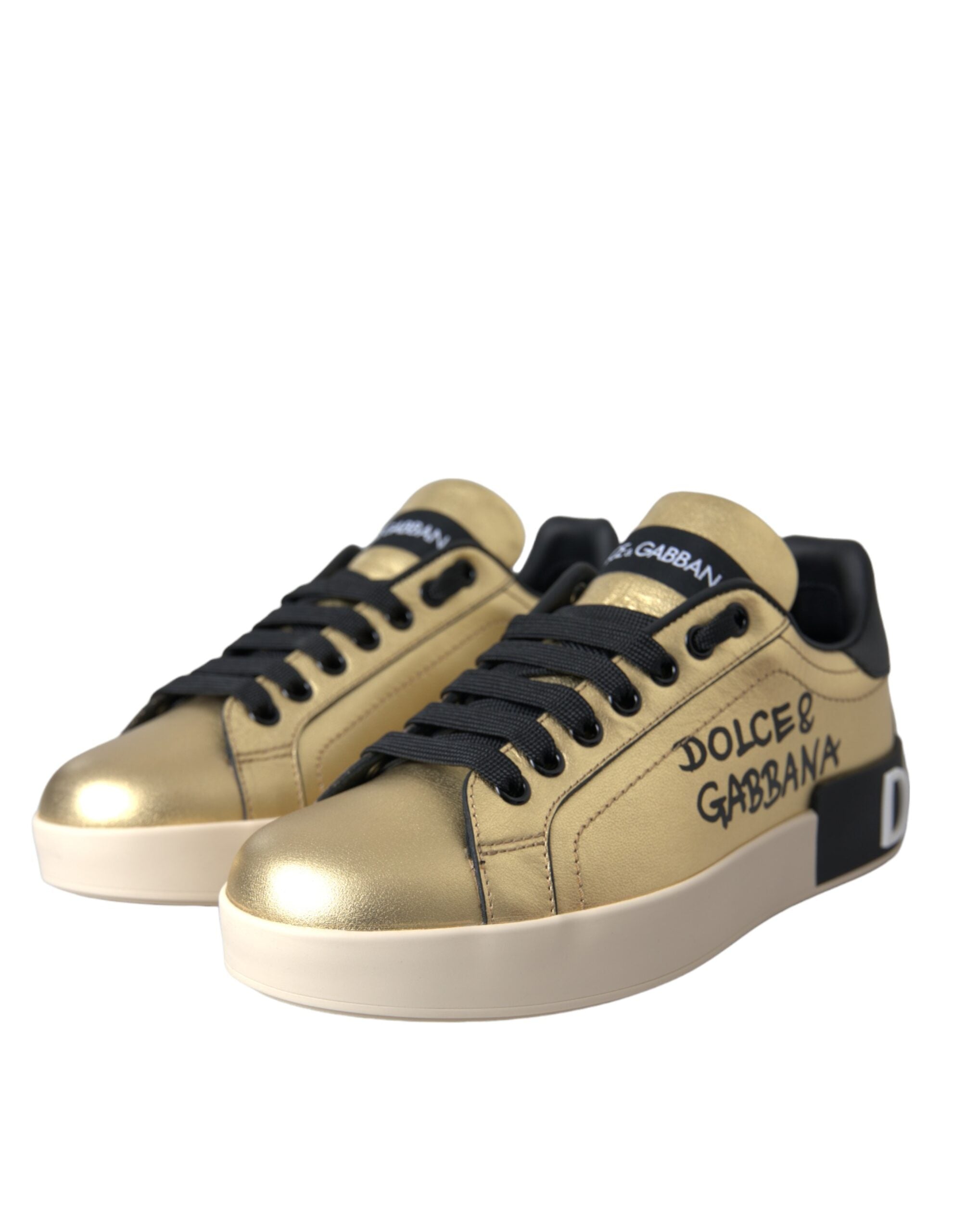 Dolce & Gabbana Gold Portofino Calf Δερμάτινα Αθλητικά Γυναικεία Παπούτσια