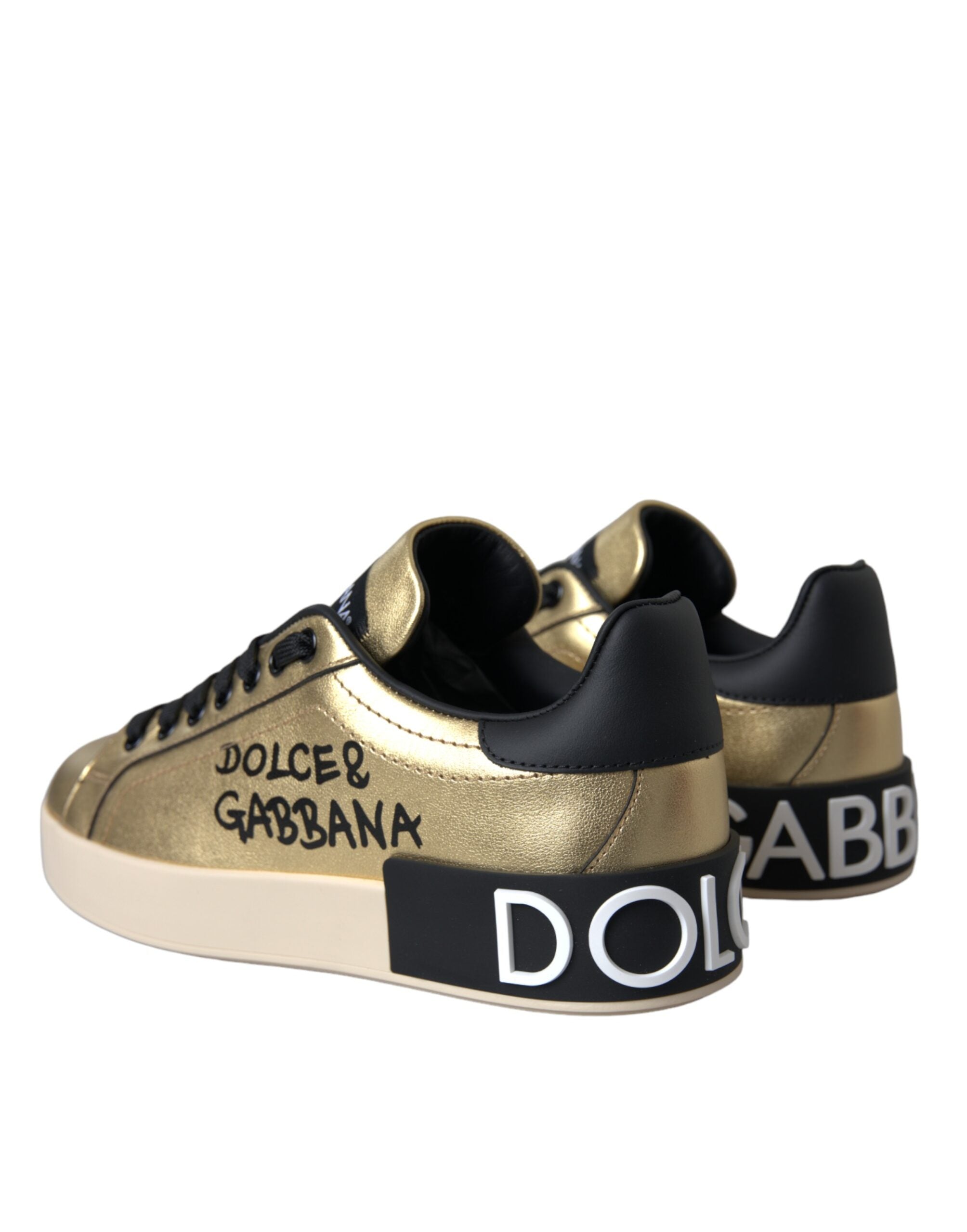 Dolce & Gabbana Gold Portofino Calf Δερμάτινα Αθλητικά Γυναικεία Παπούτσια