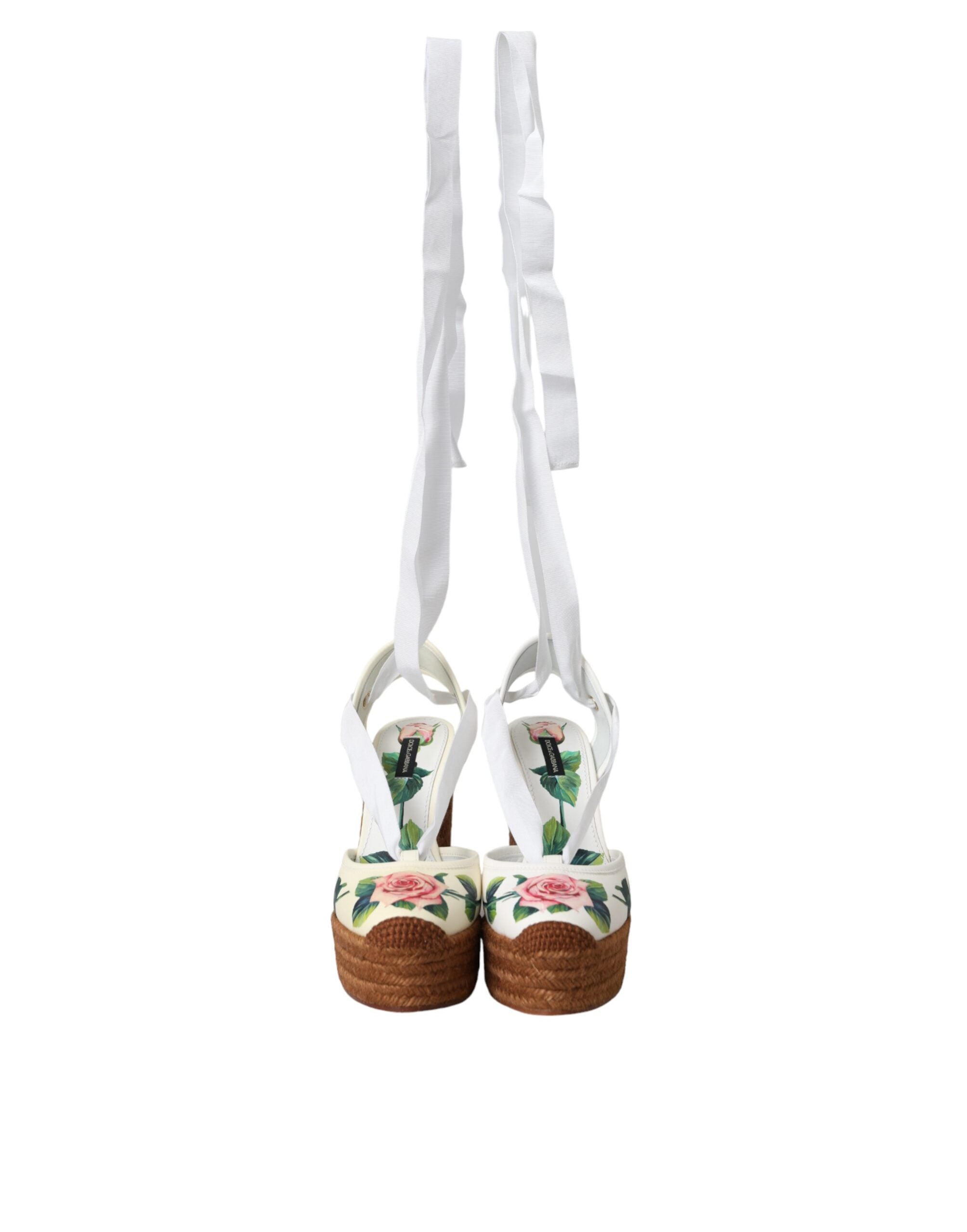 Παπούτσια σανδάλια Dolce & Gabbana White Floral Wedge Heels