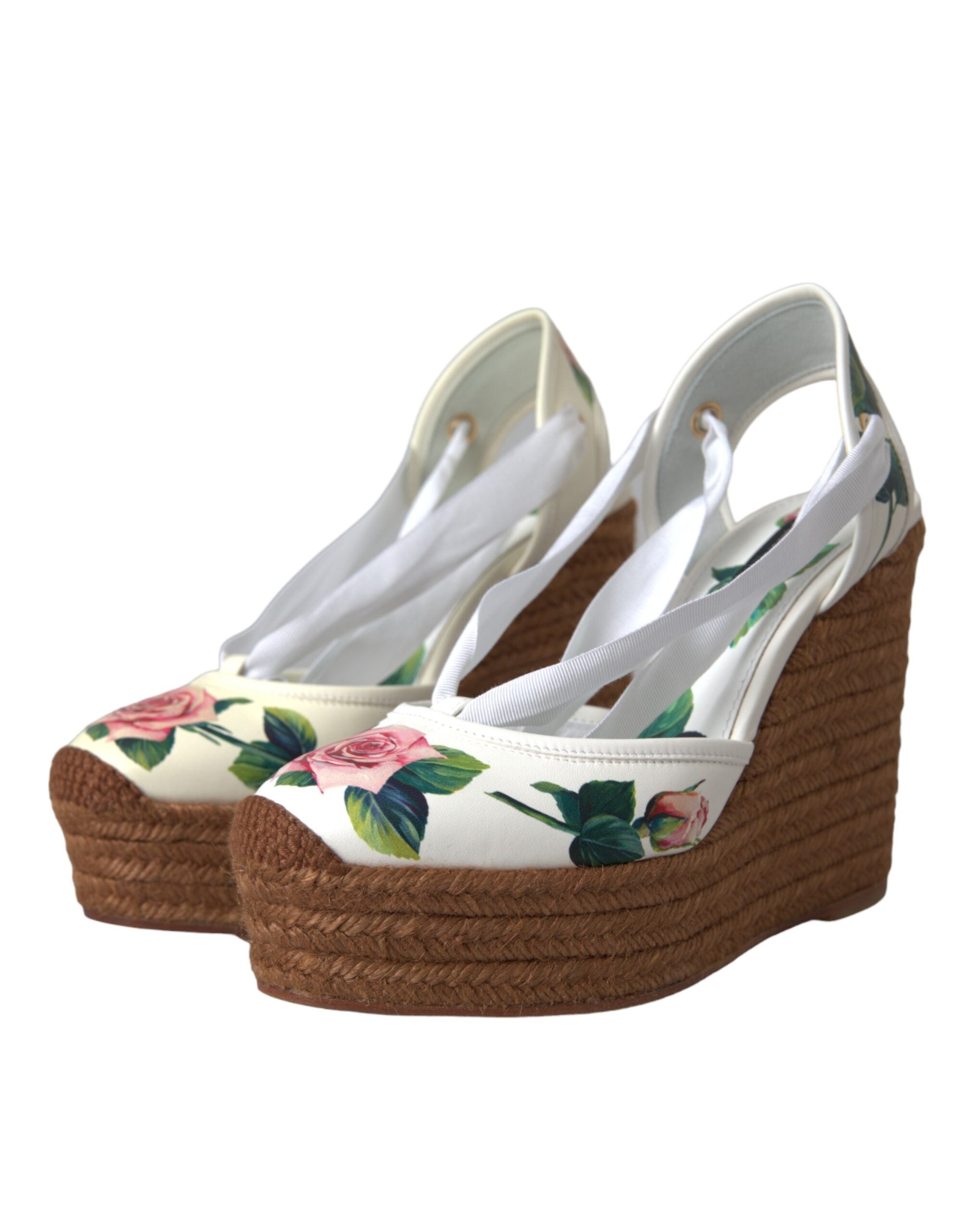 Παπούτσια σανδάλια Dolce & Gabbana White Floral Wedge Heels