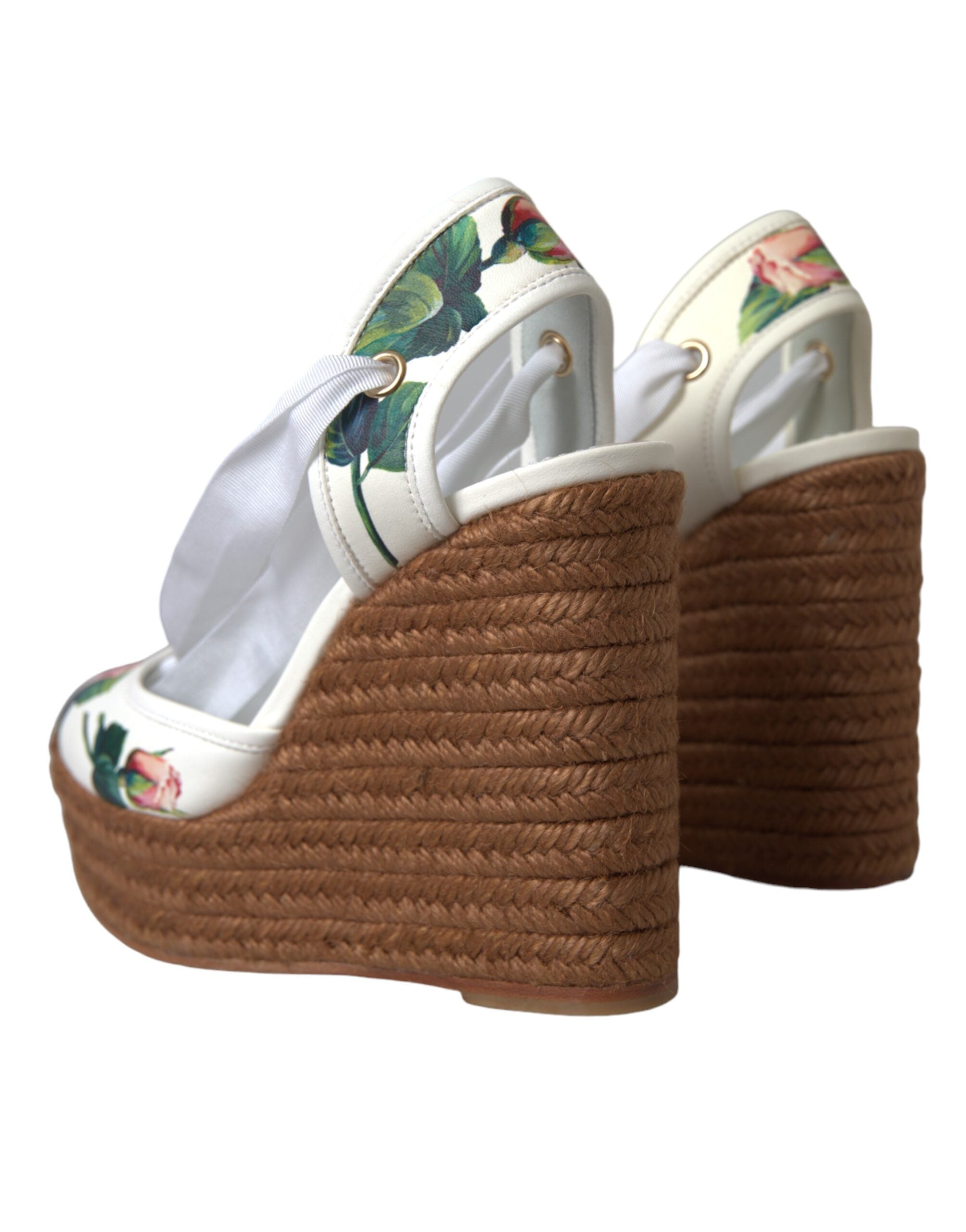 Παπούτσια σανδάλια Dolce & Gabbana White Floral Wedge Heels