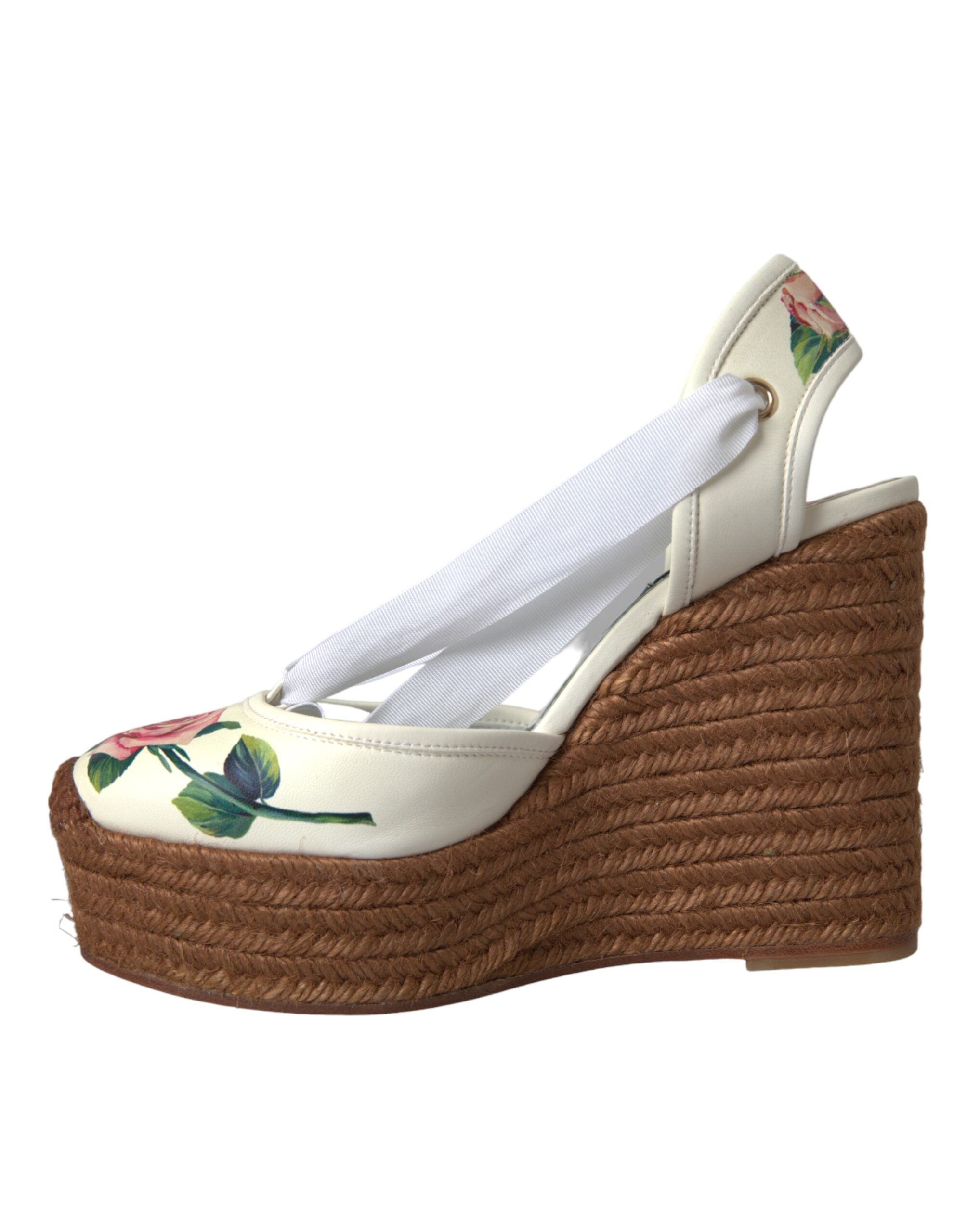 Παπούτσια σανδάλια Dolce & Gabbana White Floral Wedge Heels