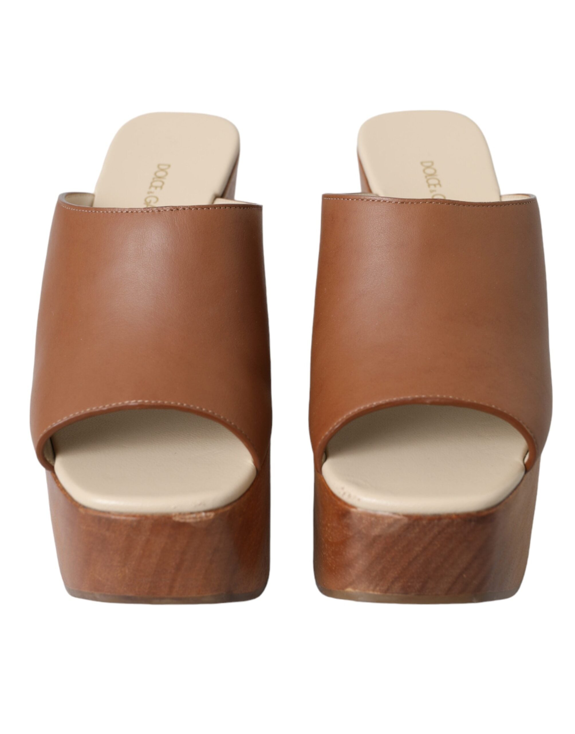 Παπούτσια Dolce & Gabbana Brown Leather Wood Mules Wedge Slides