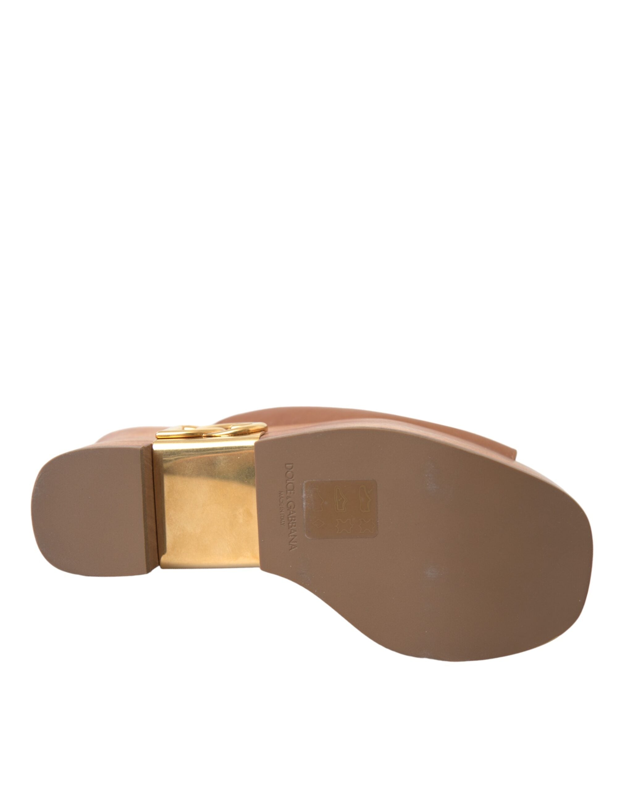 Παπούτσια Dolce & Gabbana Brown Leather Wood Mules Wedge Slides