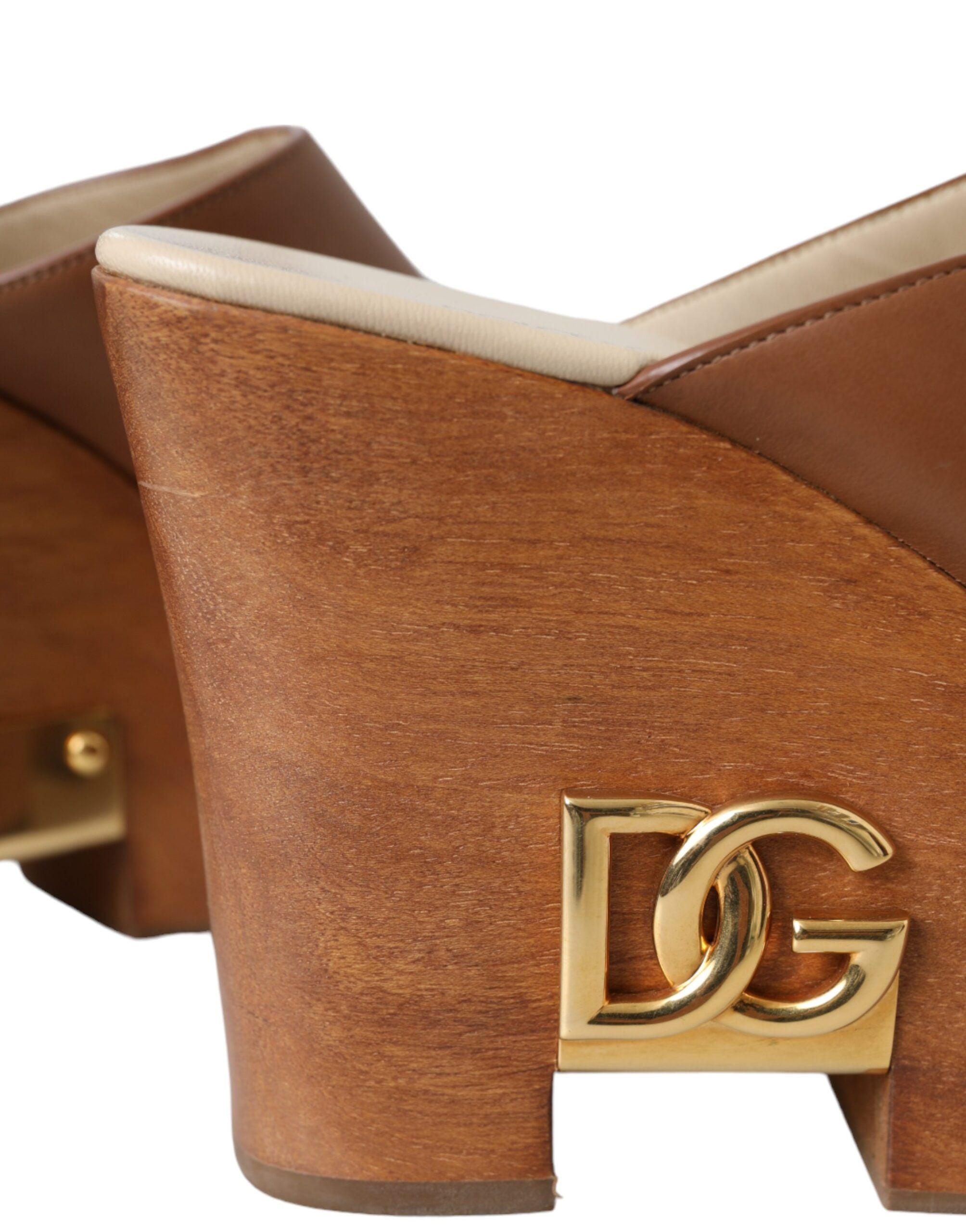 Παπούτσια Dolce & Gabbana Brown Leather Wood Mules Wedge Slides