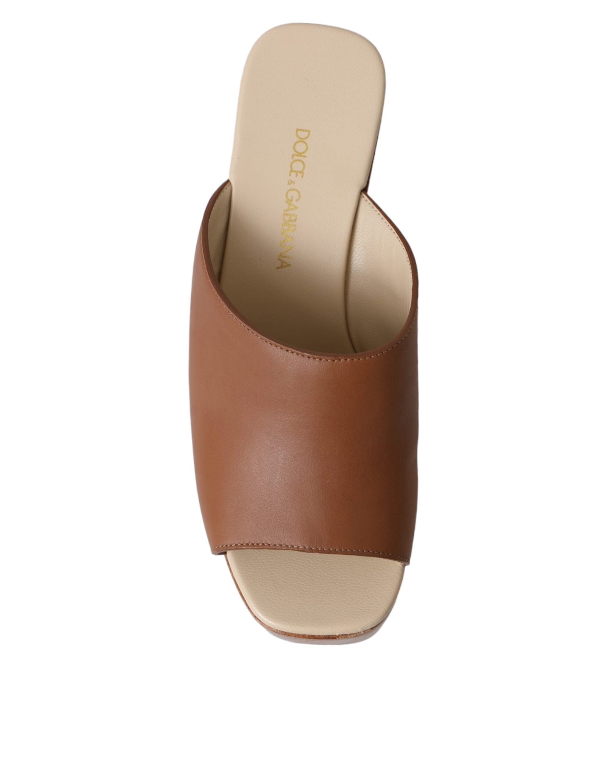 Παπούτσια Dolce & Gabbana Brown Leather Wood Mules Wedge Slides