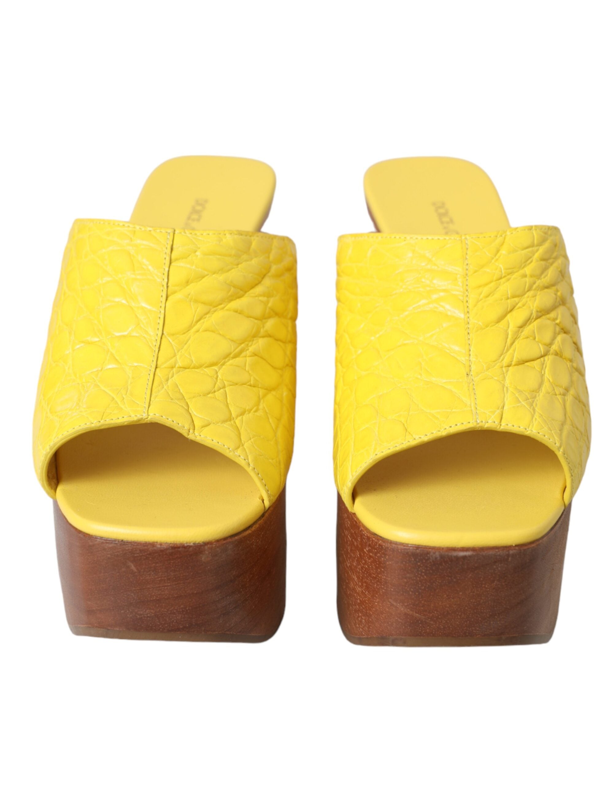 Παπούτσια Dolce & Gabbana Yellow Leather Wood Mule Wedge Slides