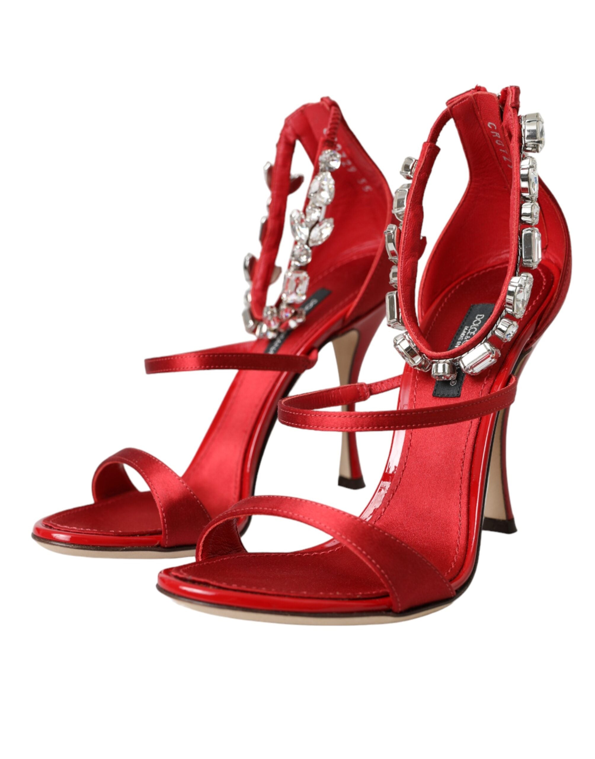 Παπούτσια με γόβες Dolce & Gabbana Red Keira Satin Crystals Σανδάλια