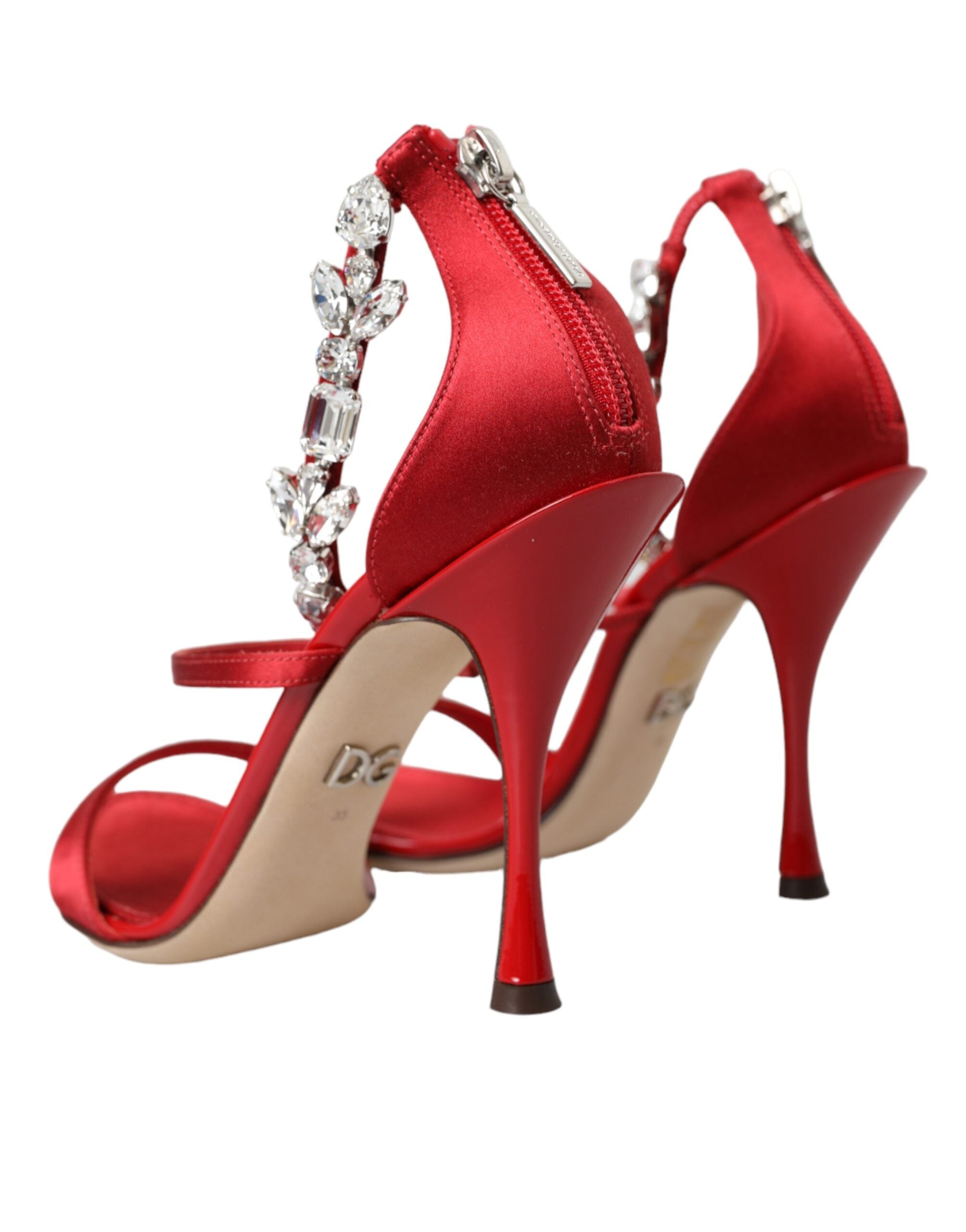 Παπούτσια με γόβες Dolce & Gabbana Red Keira Satin Crystals Σανδάλια