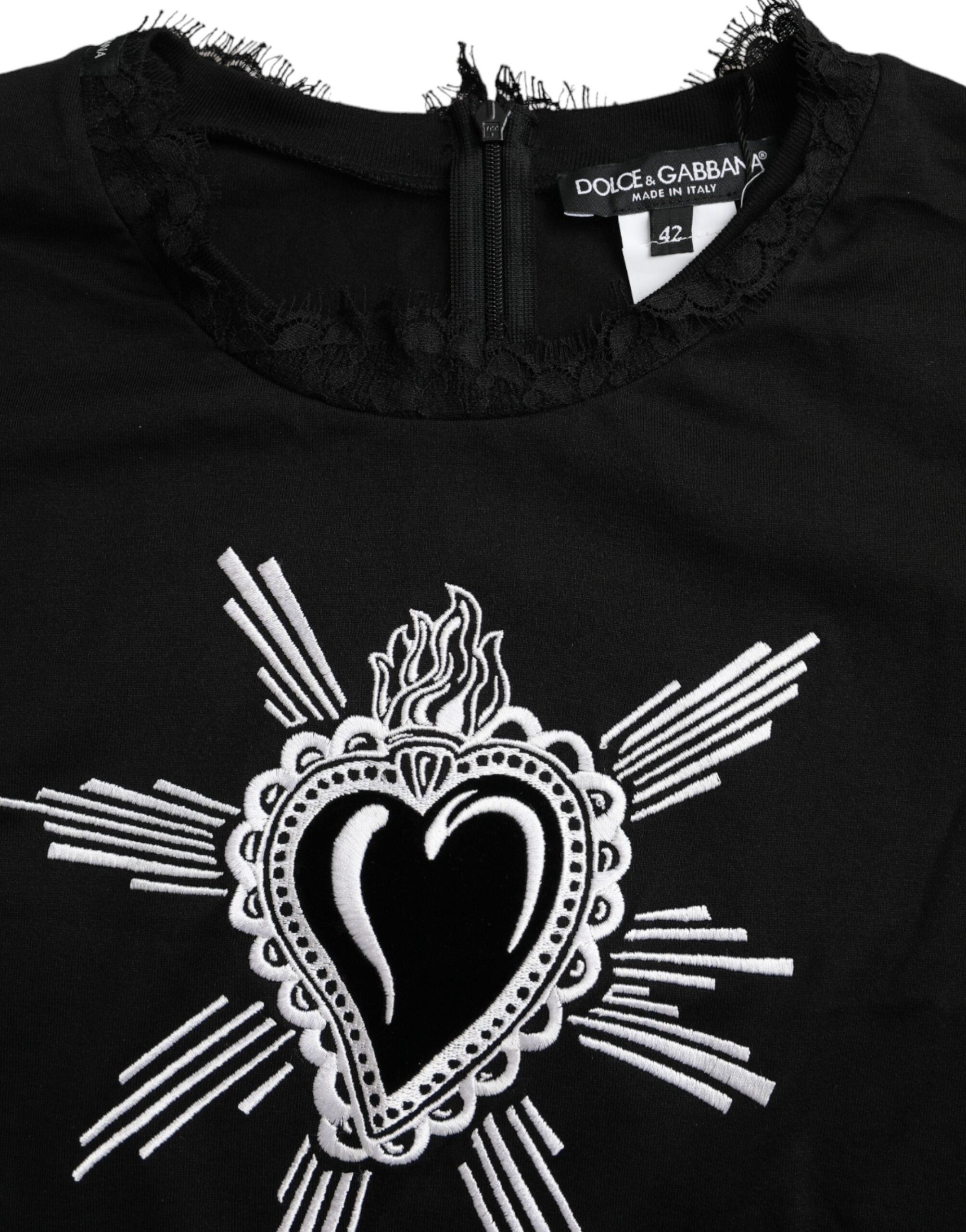 Μπλουζάκι Dolce & Gabbana Black Sacred Heart από βαμβακερή δαντέλα