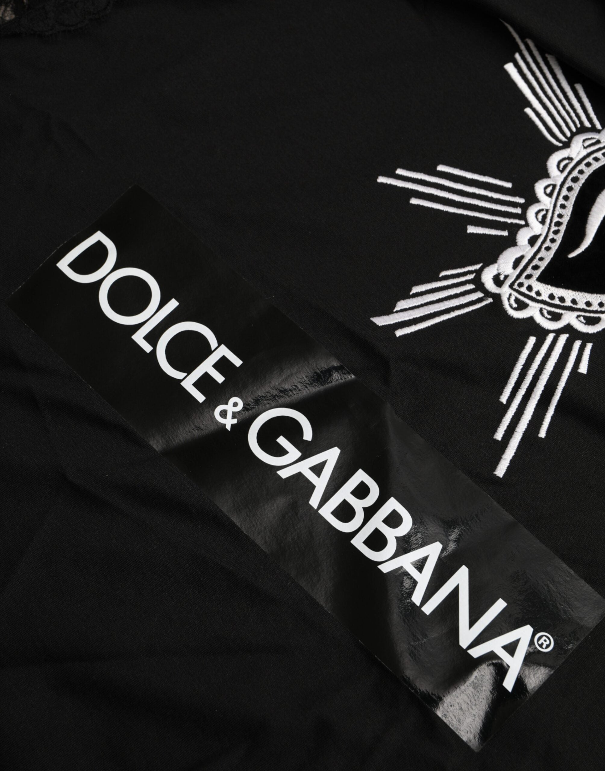 Μπλουζάκι Dolce & Gabbana Black Sacred Heart από βαμβακερή δαντέλα