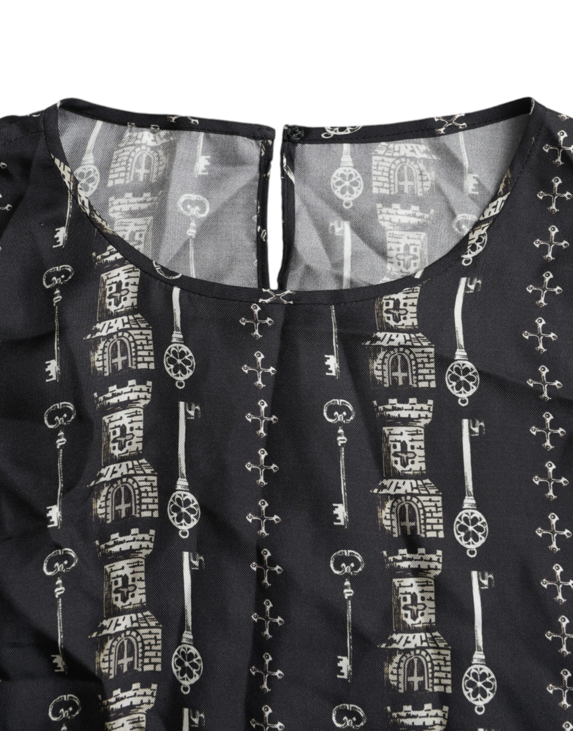 Μπλουζάκι Dolce & Gabbana Black Key Castle Print Silk Μπλούζα