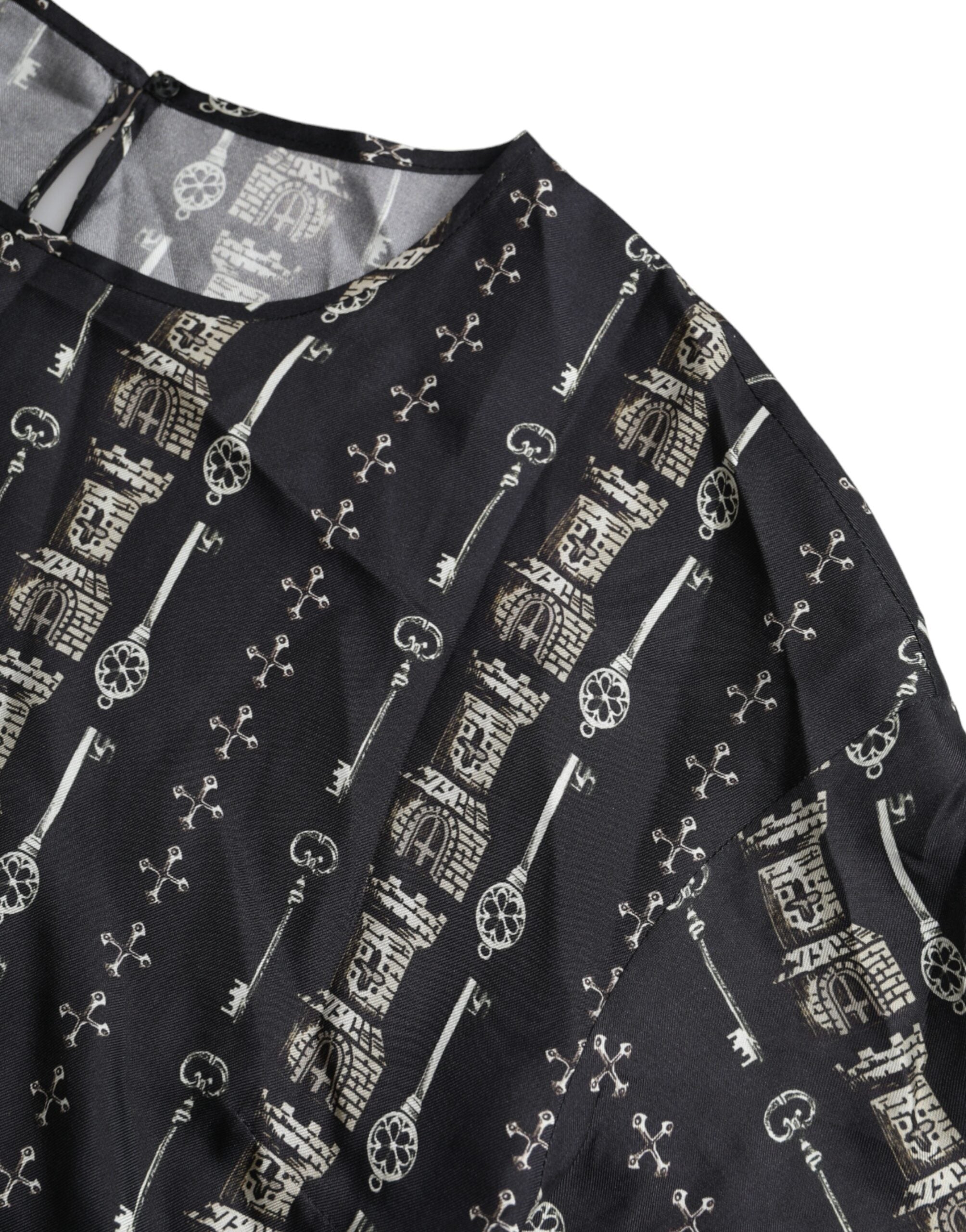 Μπλουζάκι Dolce & Gabbana Black Key Castle Print Silk Μπλούζα