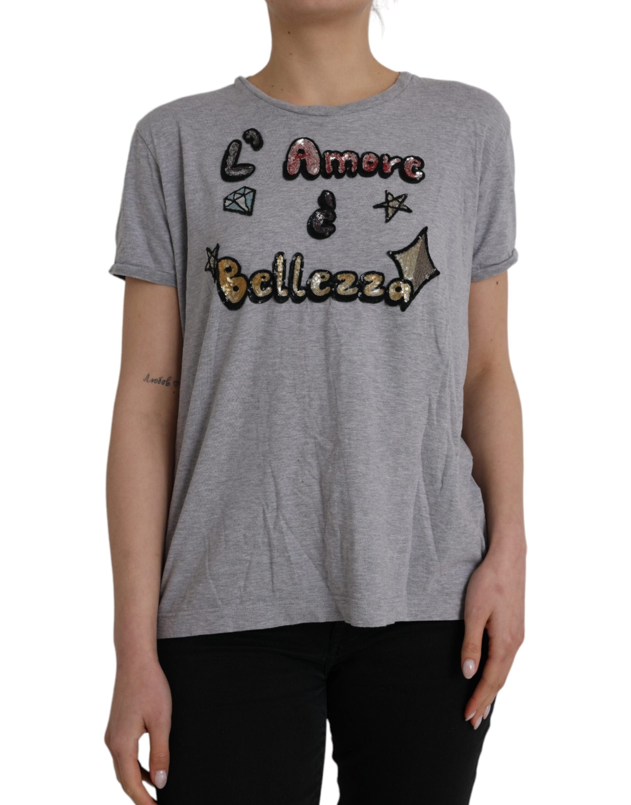 Μπλουζάκι Dolce & Gabbana Grey Cotton L'Amore E'Bellezza Top T-shirt