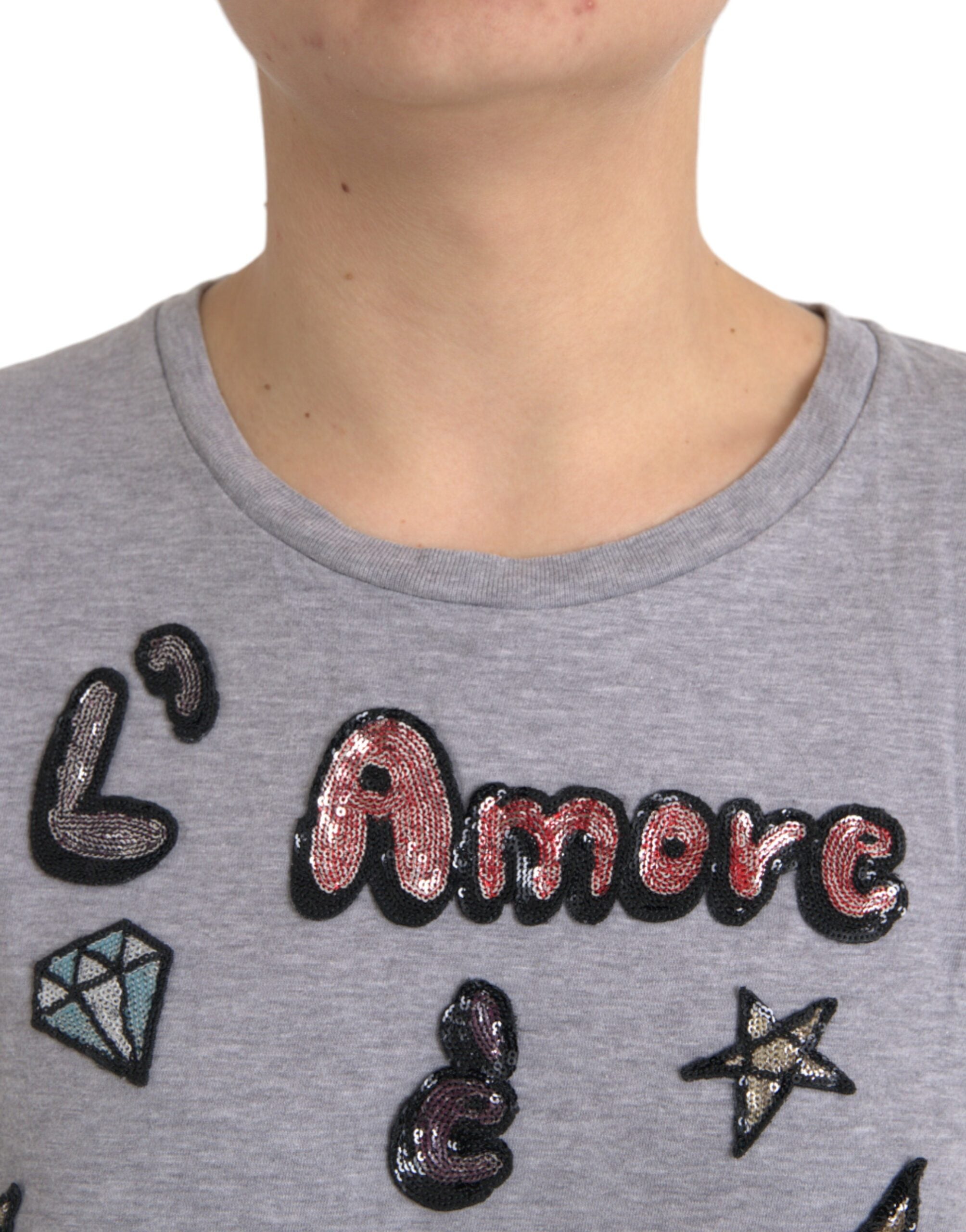 Μπλουζάκι Dolce & Gabbana Grey Cotton L'Amore E'Bellezza Top T-shirt