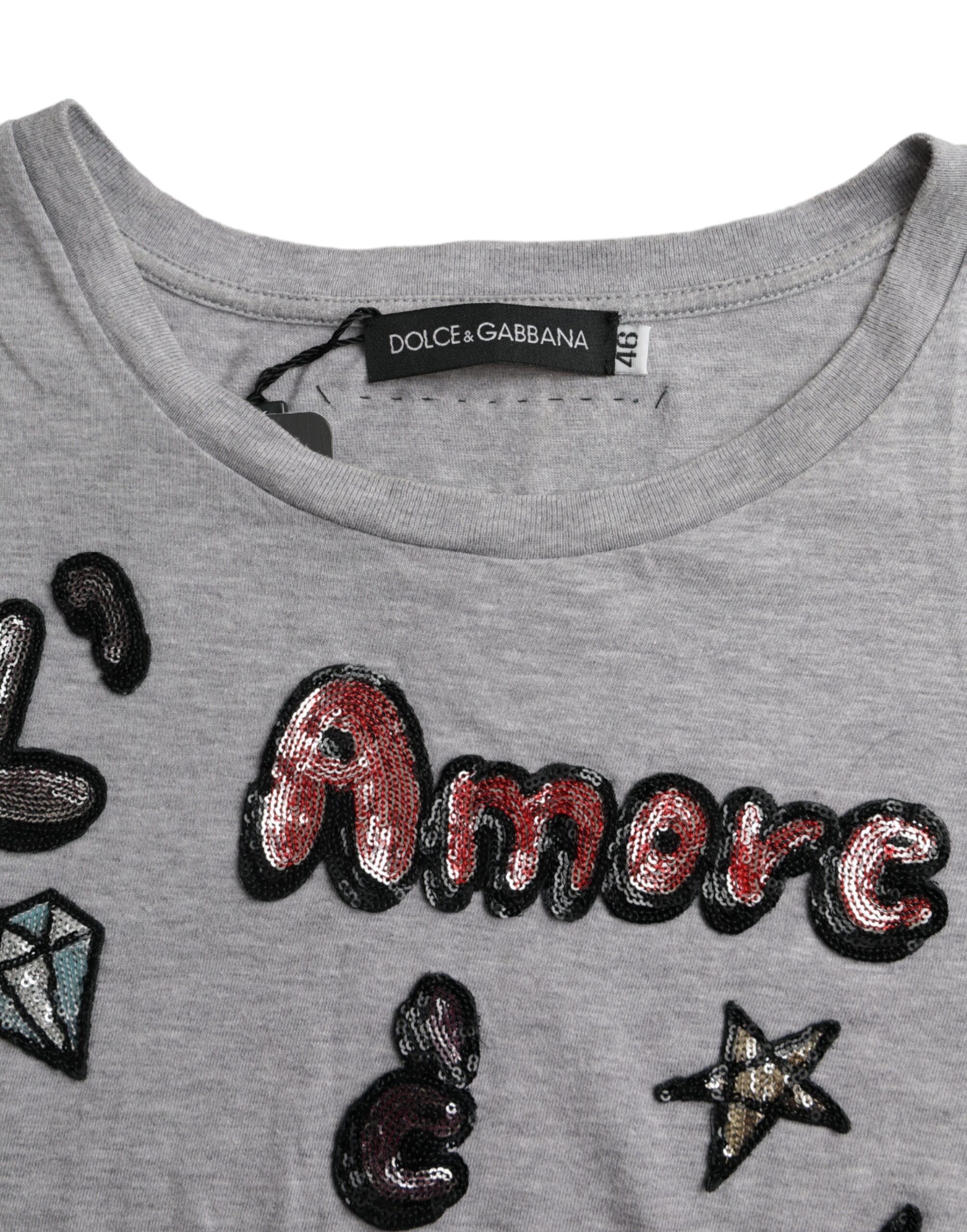 Μπλουζάκι Dolce & Gabbana Grey Cotton L'Amore E'Bellezza Top T-shirt