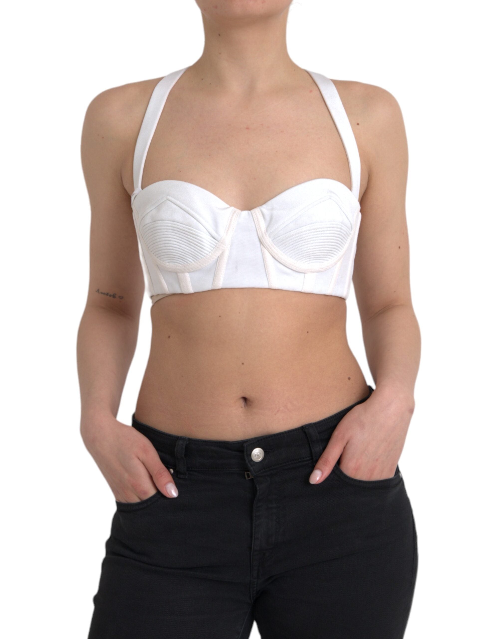 Αμάνικο κομμένο μπλουζάκι Versace White Viscose Bustier