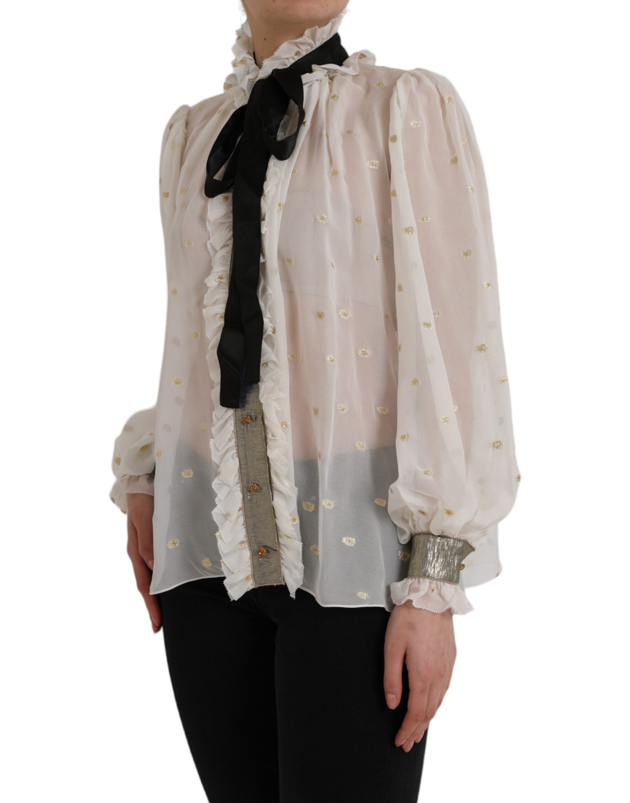 Μπλούζα Dolce & Gabbana Off White Silk Blend Ascot Collar Μπλούζα