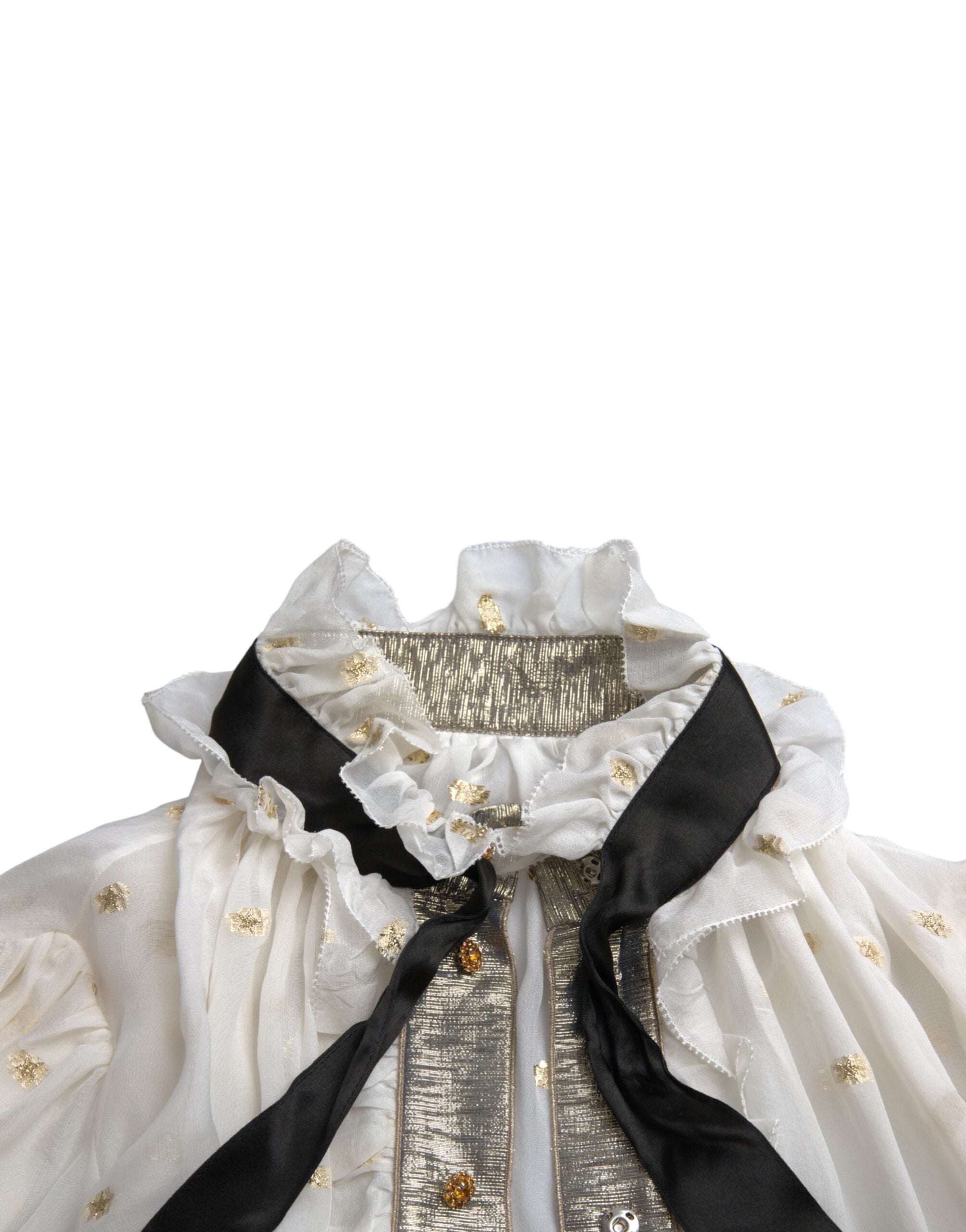 Μπλούζα Dolce & Gabbana Off White Silk Blend Ascot Collar Μπλούζα