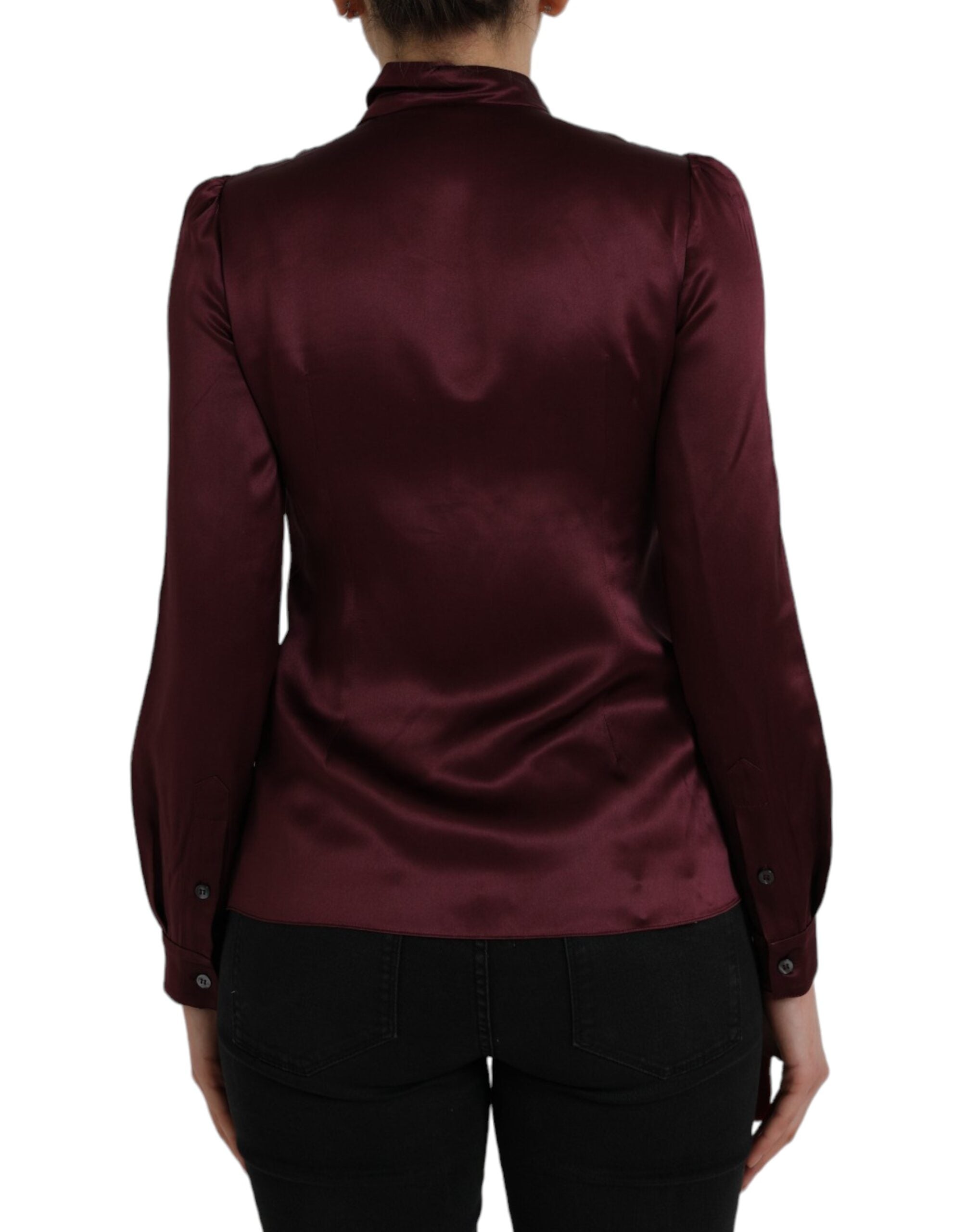 Μπλούζα με μακρύ μανίκι Dolce & Gabbana Maroon Ascot γιακά