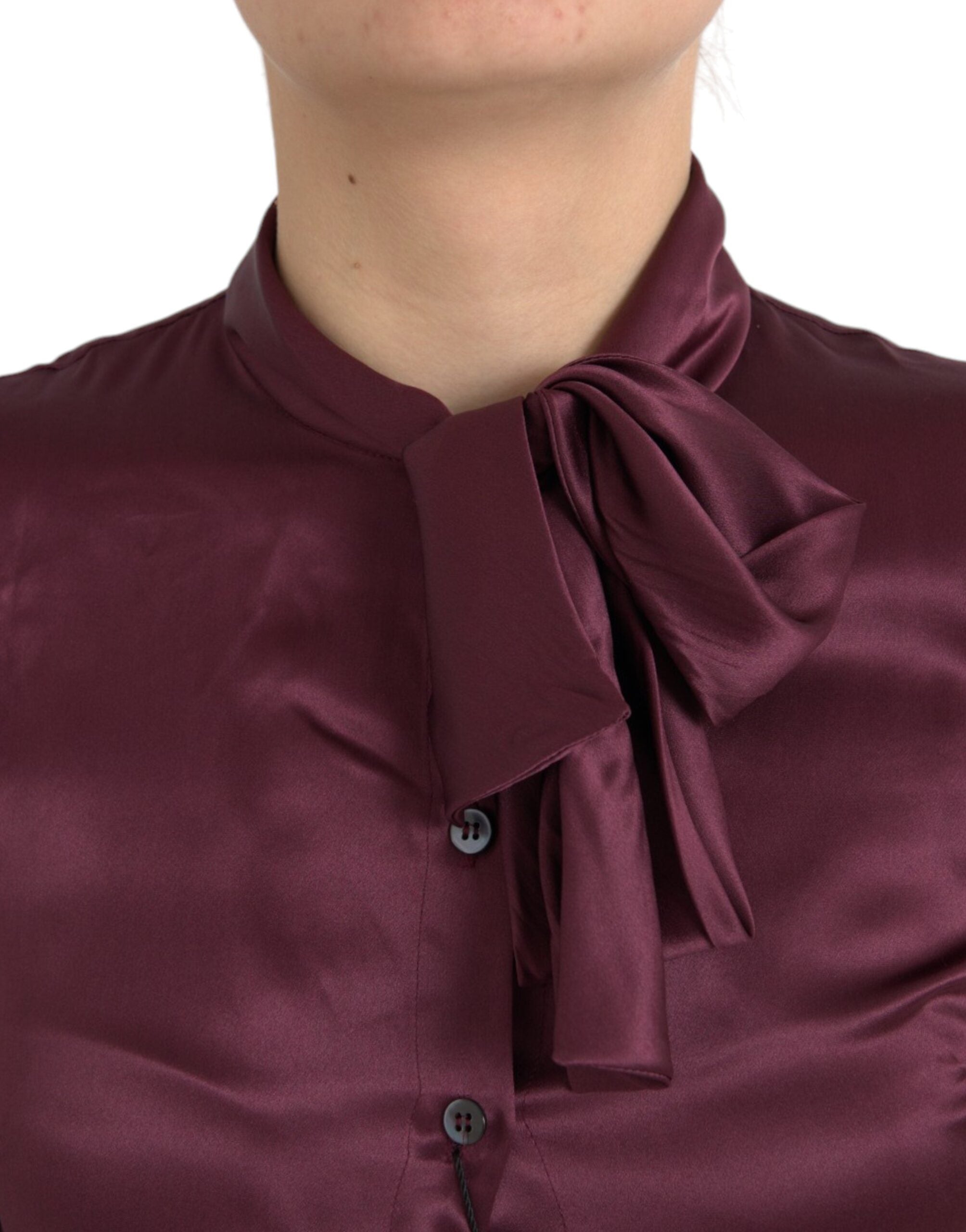 Μπλούζα με μακρύ μανίκι Dolce & Gabbana Maroon Ascot γιακά