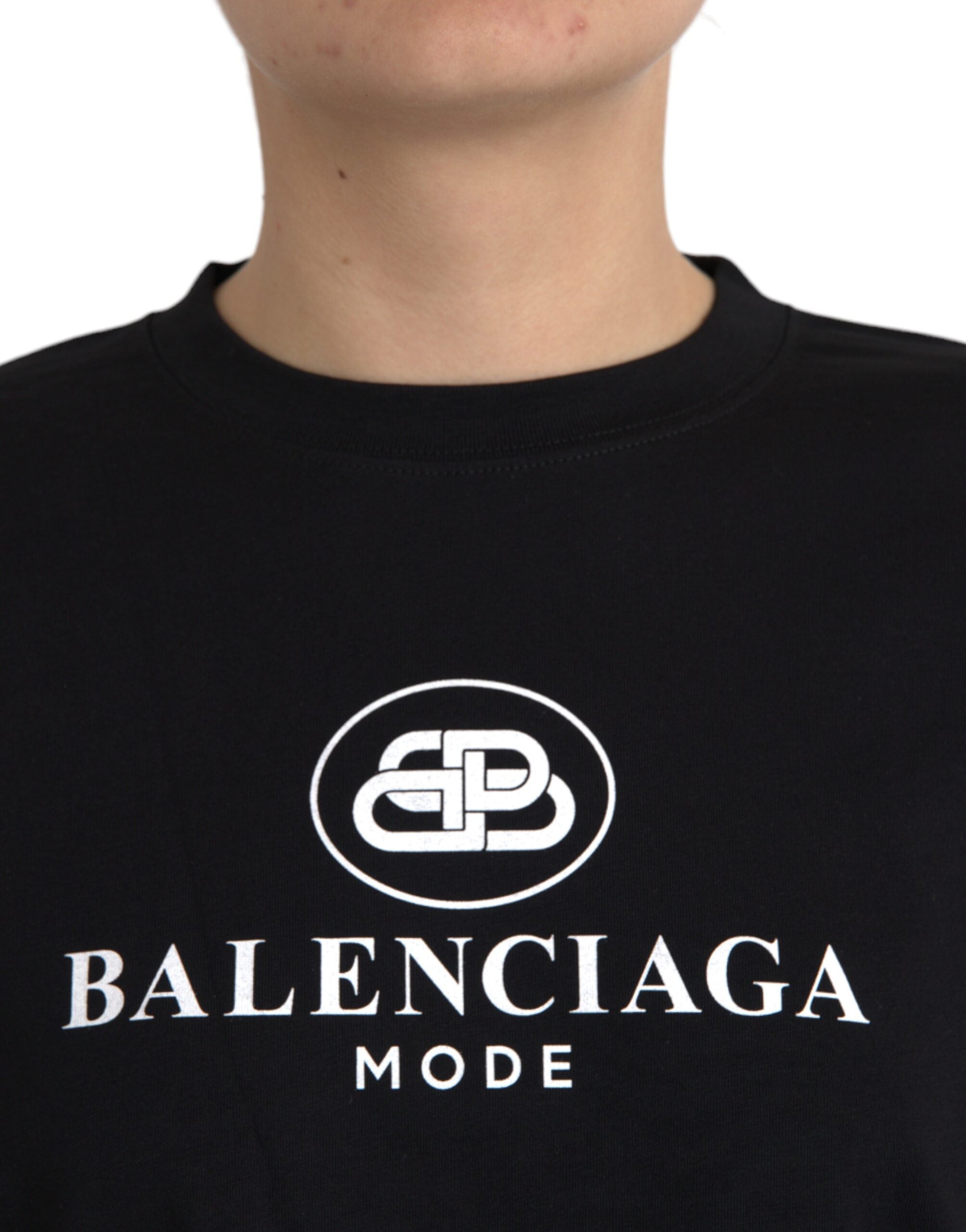 Μπλουζάκι Balenciaga Black Cotton Logo με λαιμόκοψη με κοντό μανίκι