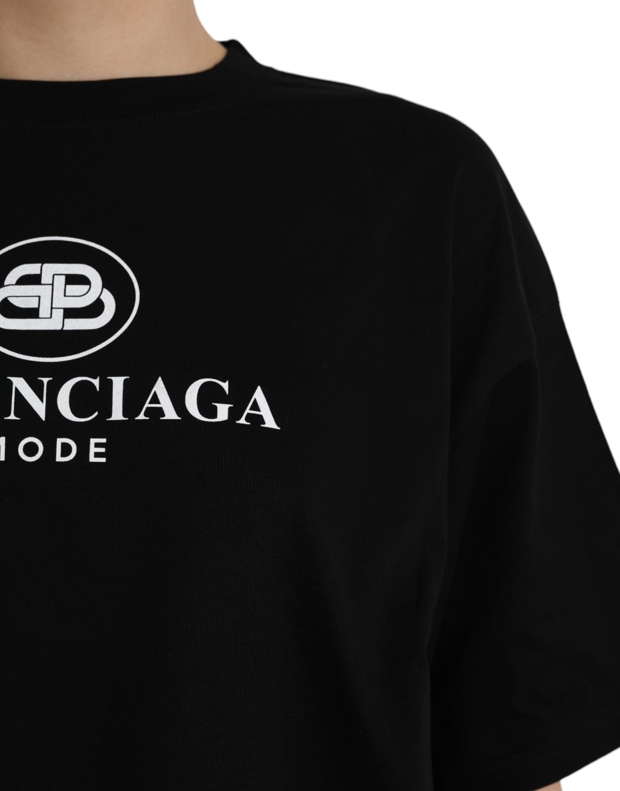 Μπλουζάκι Balenciaga Black Cotton Logo με λαιμόκοψη με κοντό μανίκι