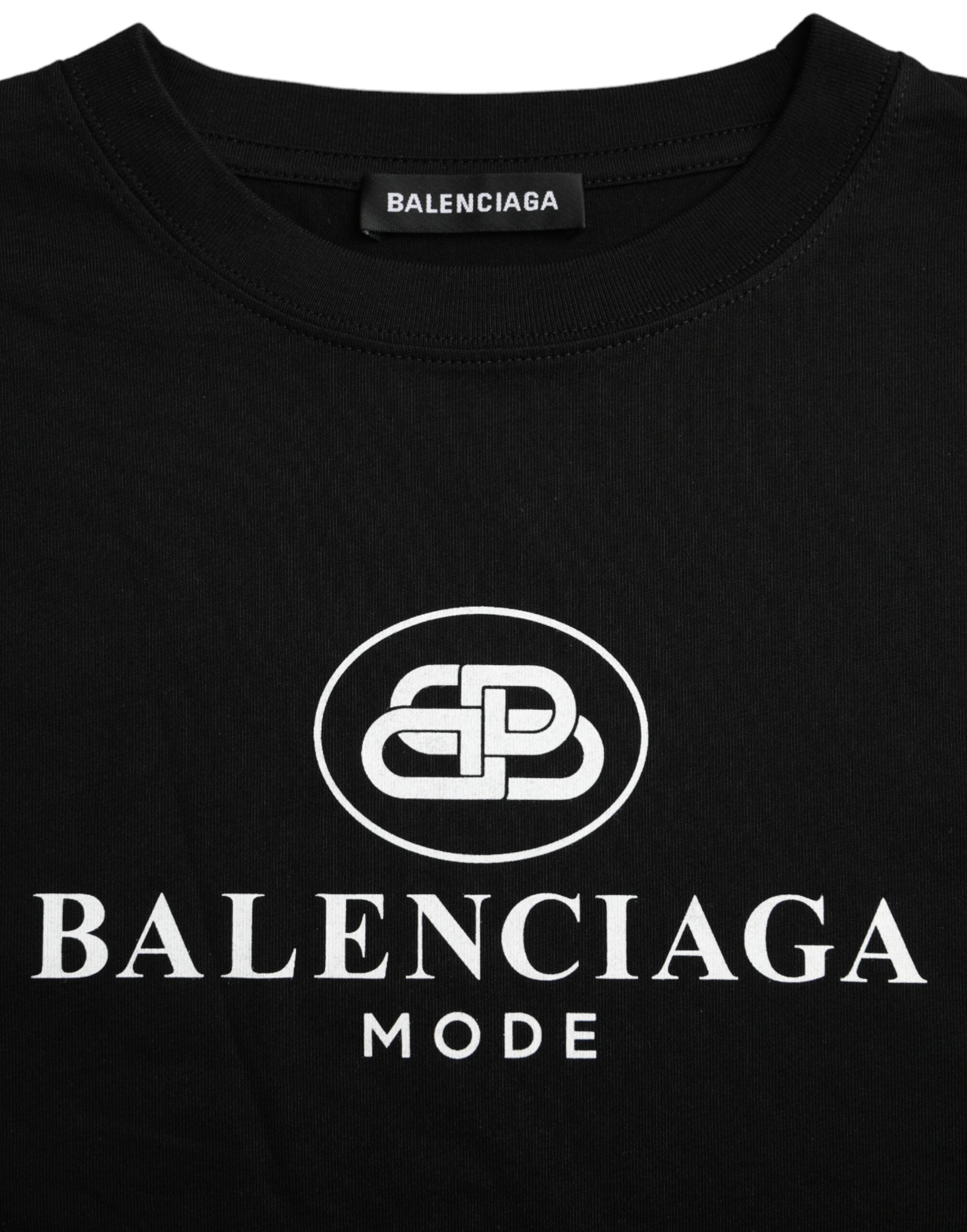 Μπλουζάκι Balenciaga Black Cotton Logo με λαιμόκοψη με κοντό μανίκι