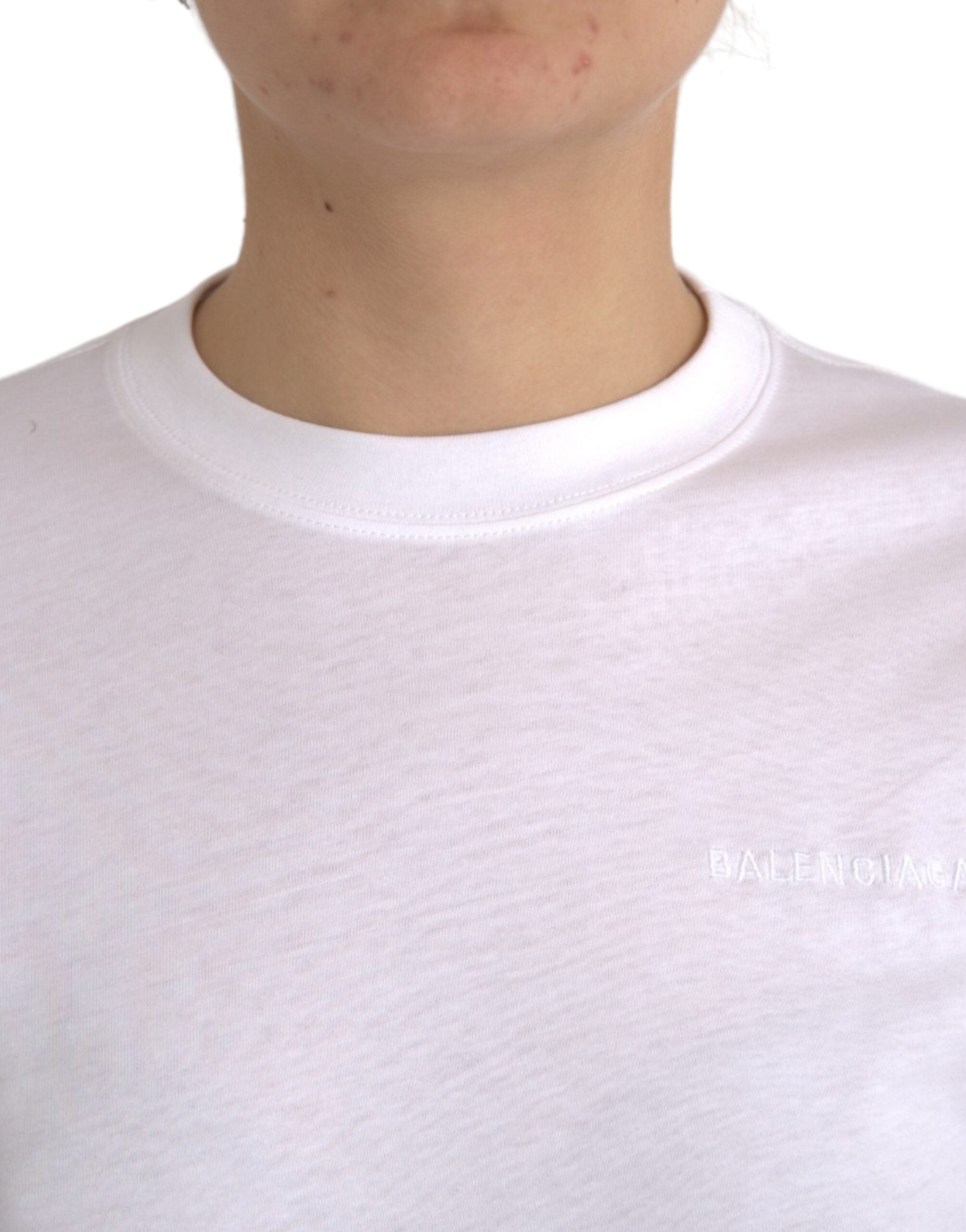 Μπλουζάκι Balenciaga White Cotton Crew με κοντό μανίκι