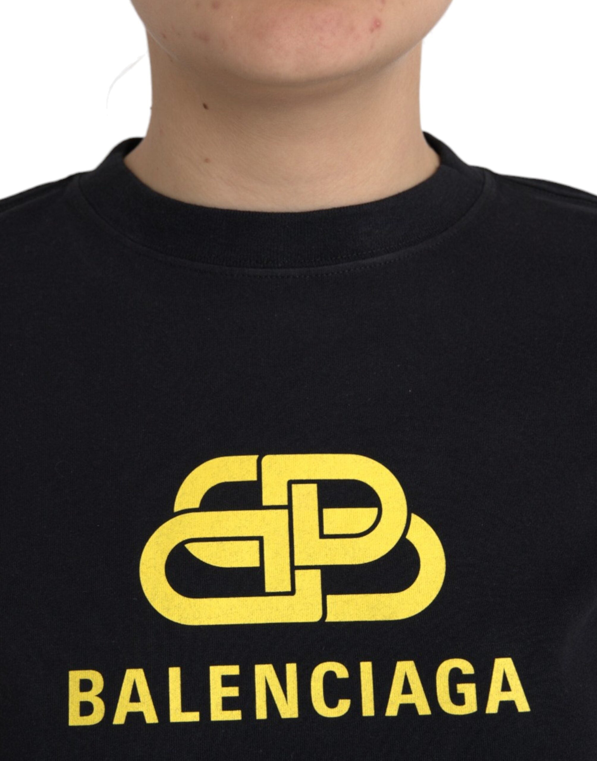 Μπλουζάκι Balenciaga Black Cotton Logo Print Crew Neck με κοντό μανίκι