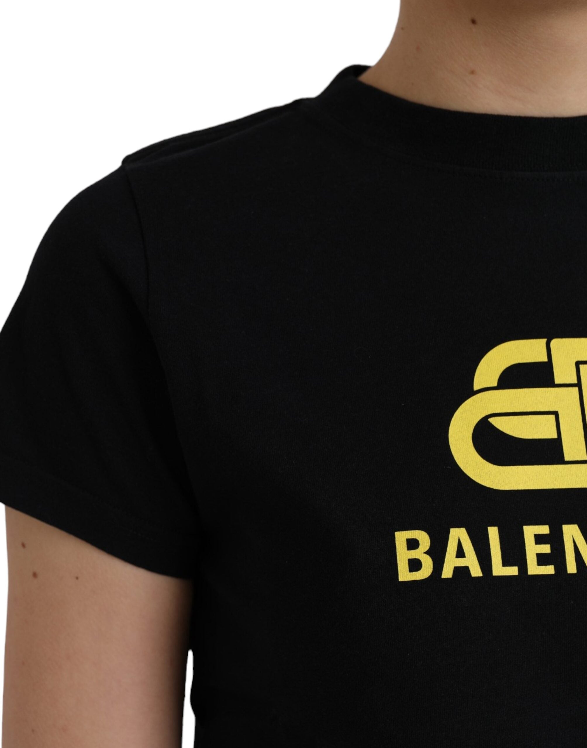 Μπλουζάκι Balenciaga Black Cotton Logo Print Crew Neck με κοντό μανίκι