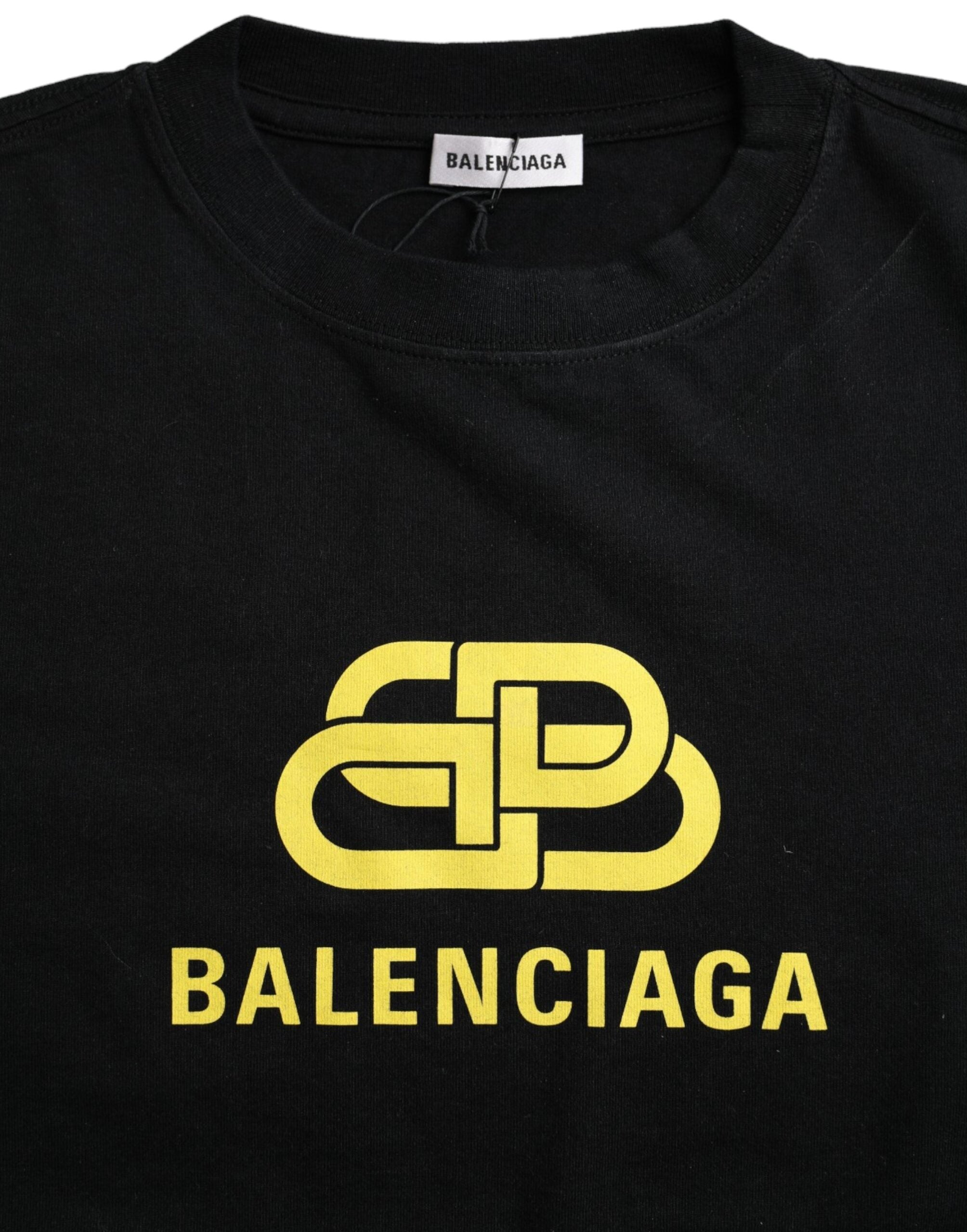 Μπλουζάκι Balenciaga Black Cotton Logo Print Crew Neck με κοντό μανίκι