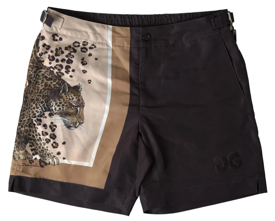 Dolce & Gabbana Dark Brown Leopard Beachwear Σορτς μαγιό