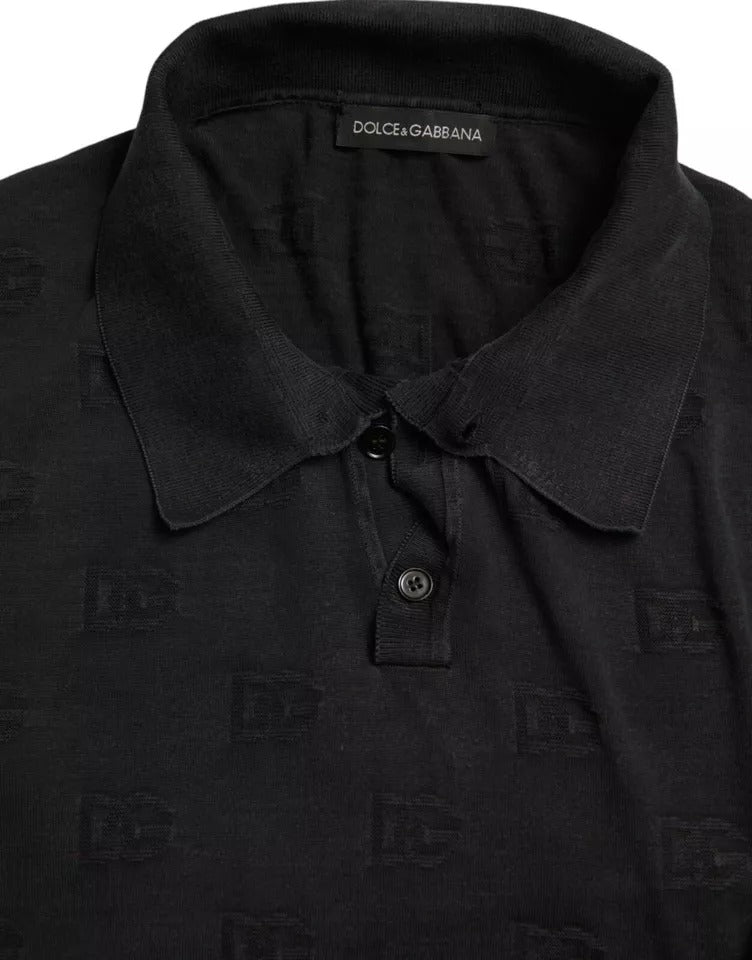 Μπλουζάκι Dolce & Gabbana Black DG με λογότυπο Silk Jacquard Polo