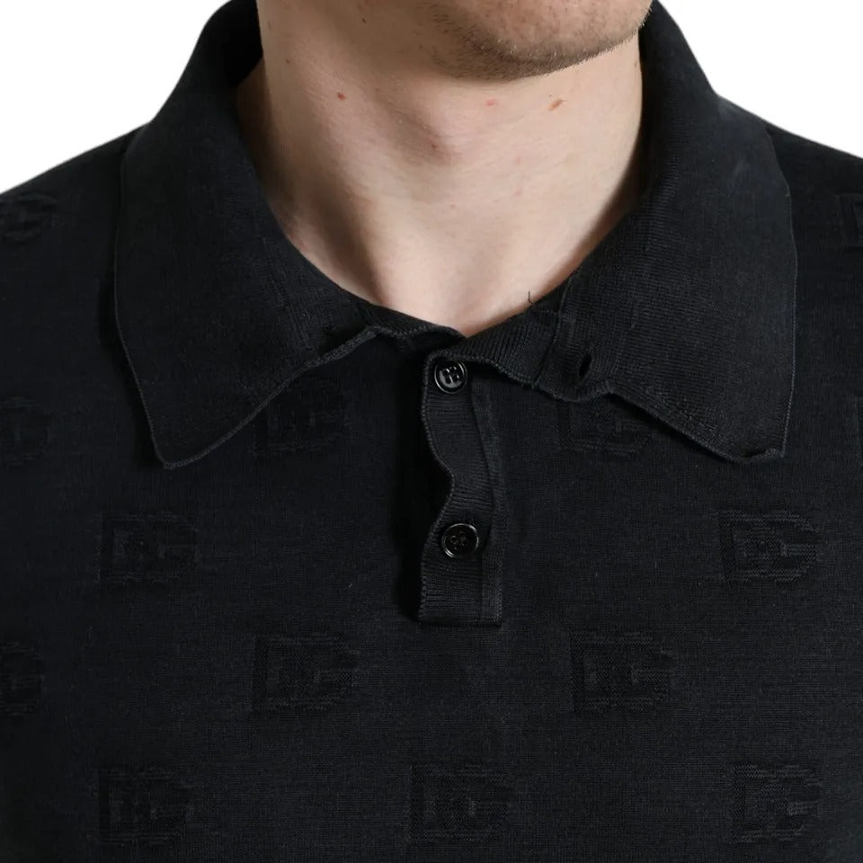 Μπλουζάκι Dolce & Gabbana Black DG με λογότυπο Silk Jacquard Polo