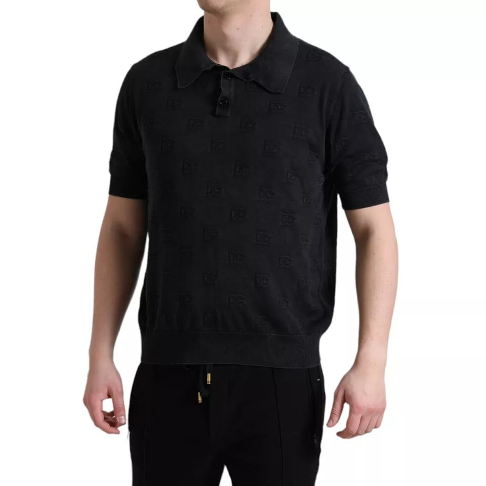 Μπλουζάκι Dolce & Gabbana Black DG με λογότυπο Silk Jacquard Polo