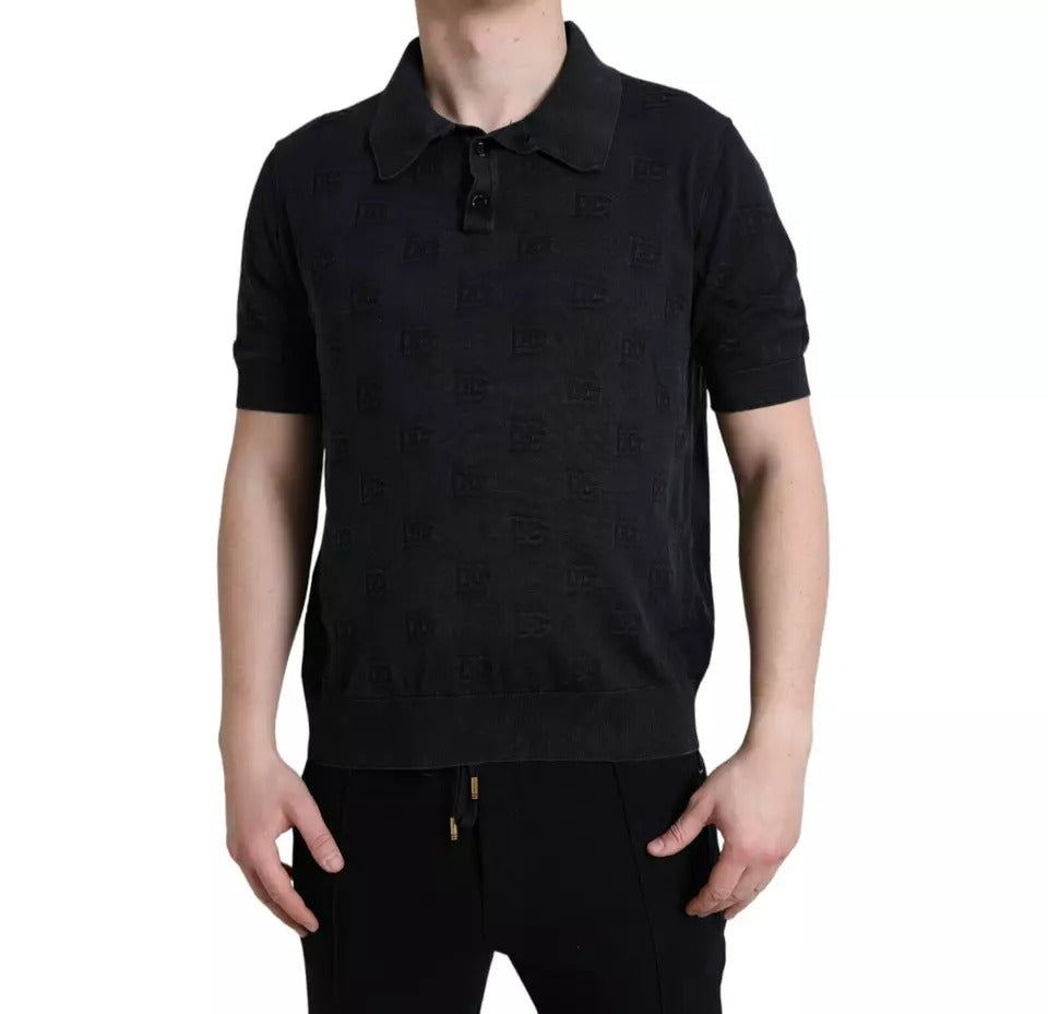 Μπλουζάκι Dolce & Gabbana Black DG με λογότυπο Silk Jacquard Polo