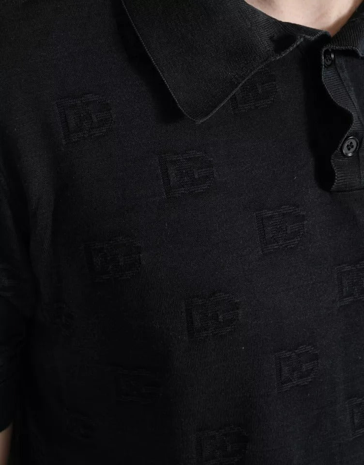 Μπλουζάκι Dolce & Gabbana Black DG με λογότυπο Silk Jacquard Polo