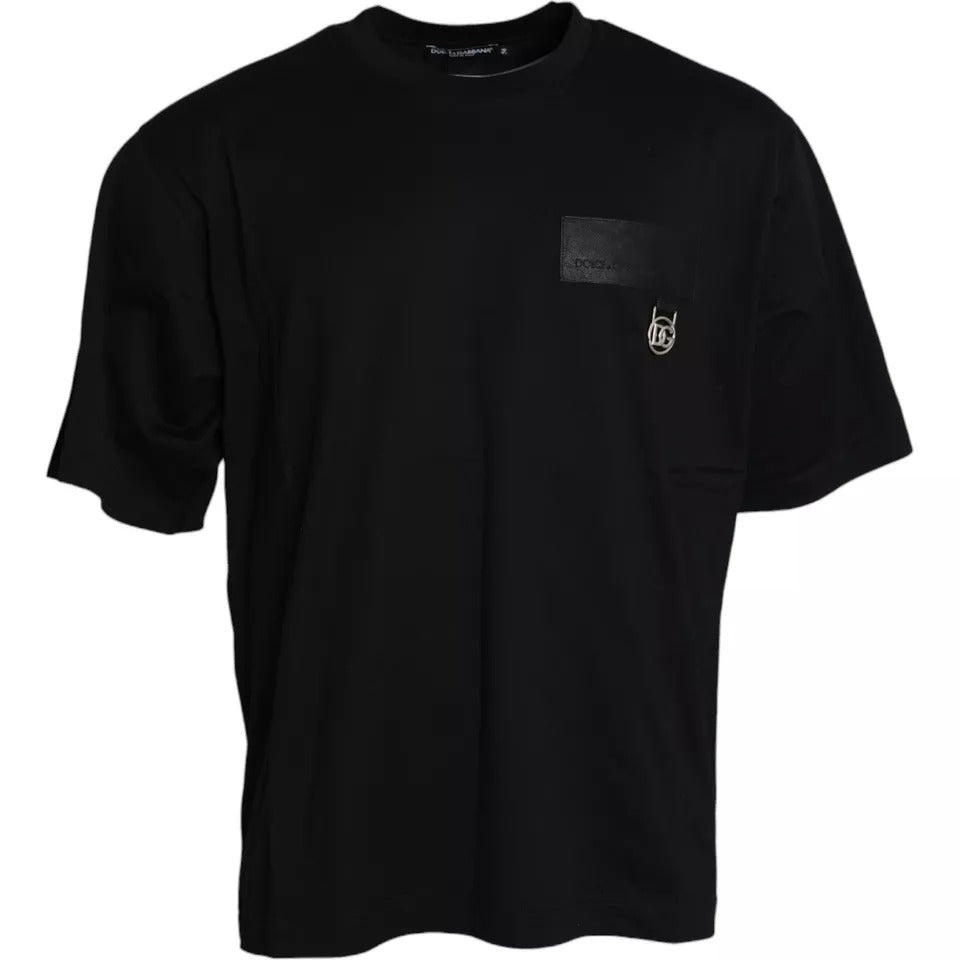 Μπλουζάκι Dolce & Gabbana Black Logo Patch Cotton Crew Neck