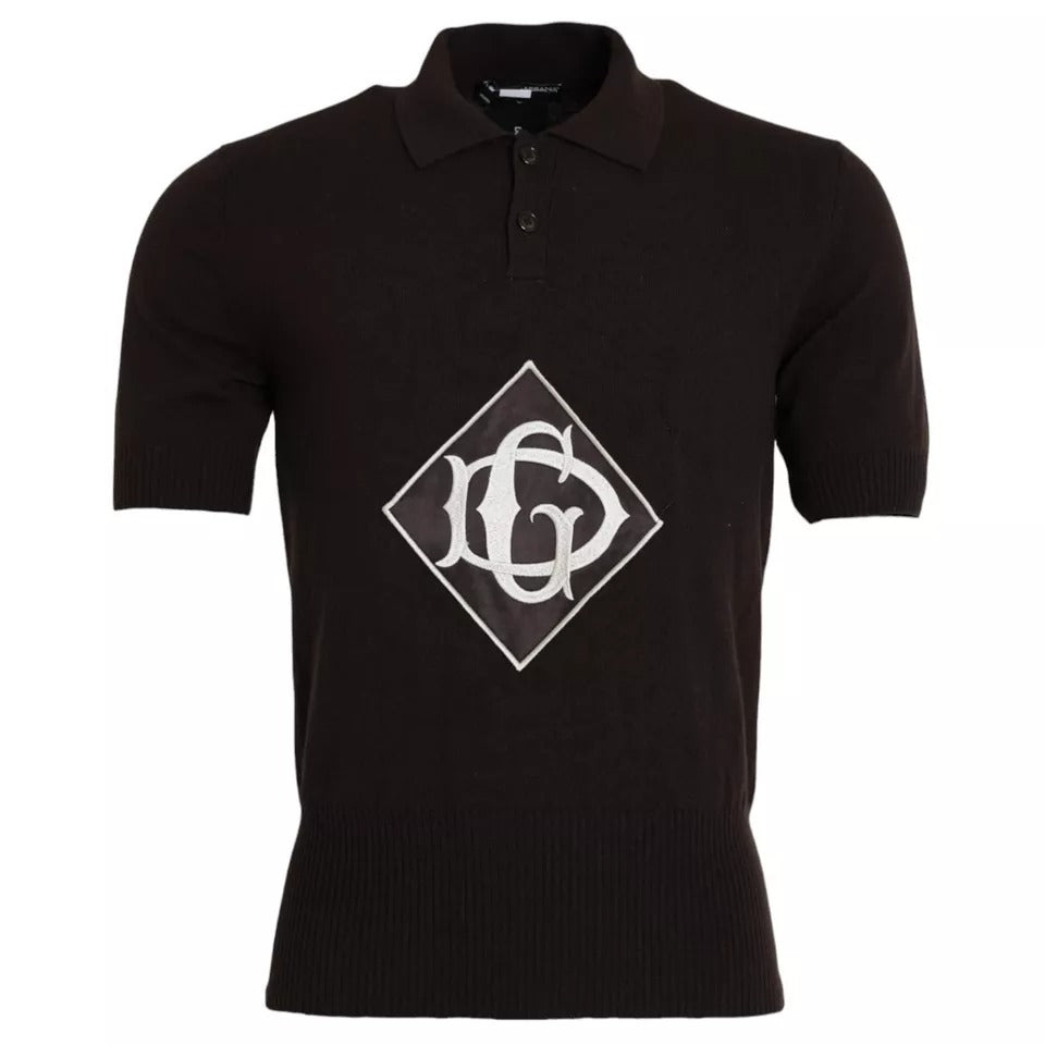 Ανδρικό κοντομάνικο μπλουζάκι Dolce & Gabbana Brown Logo με γιακά