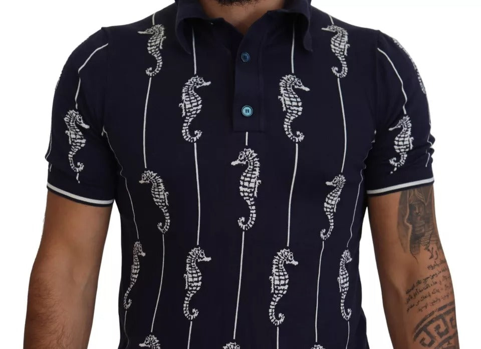 Μπλουζάκι Polo Dolce & Gabbana Dark Blue Sea Horse Collared