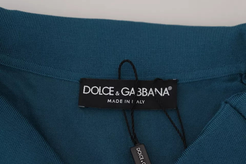 Μπλουζάκι Dolce & Gabbana Blue γιακά με κοντό μανίκι μεταξωτό