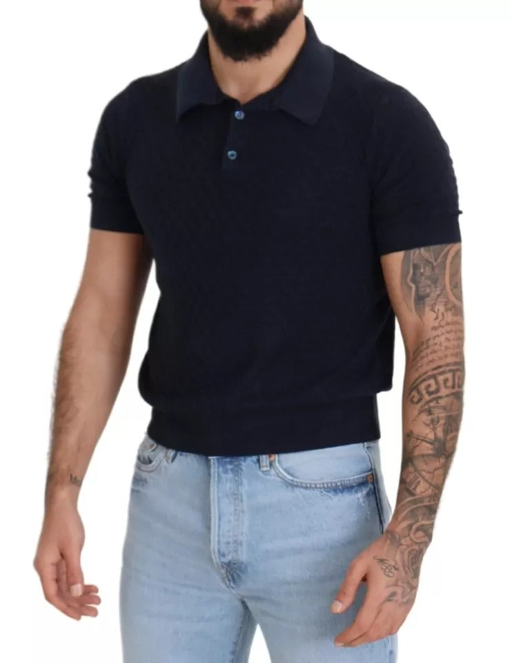 Dolce & Gabbana Dark Blue Collared Polo Casual Silk T-shirt