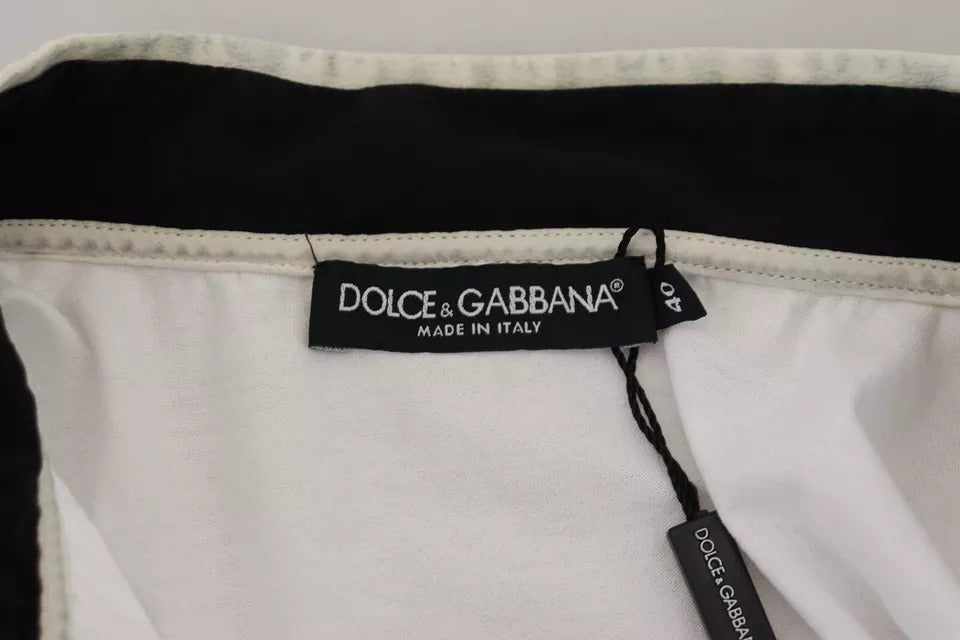 Dolce & Gabbana Λευκό Βαμβακερό Printed T-shirt με Κολάρο Ascot