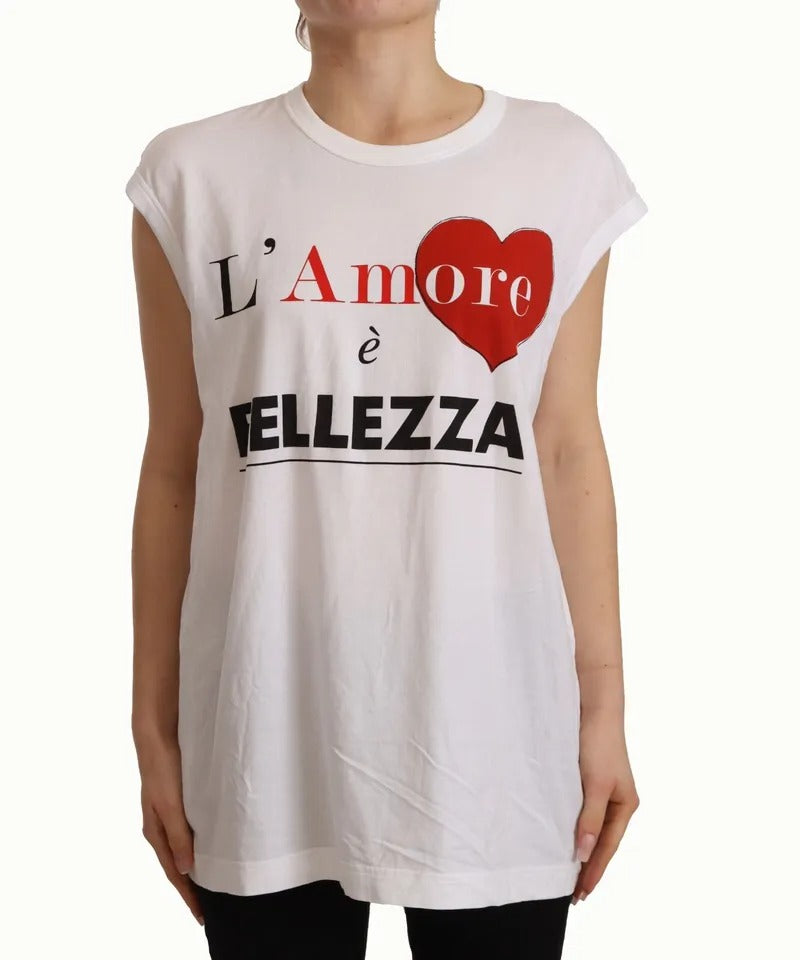 Μπλουζάκι Dolce & Gabbana White L'AMORE Cotton, χωρίς μανίκια, μπλουζάκι