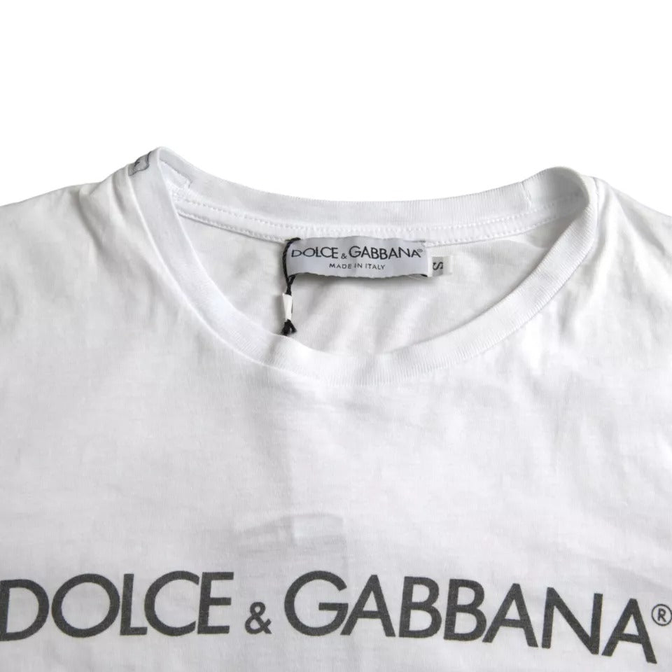 Μπλουζάκι Dolce & Gabbana White Logo Cotton Crew Neck με κοντό μανίκι